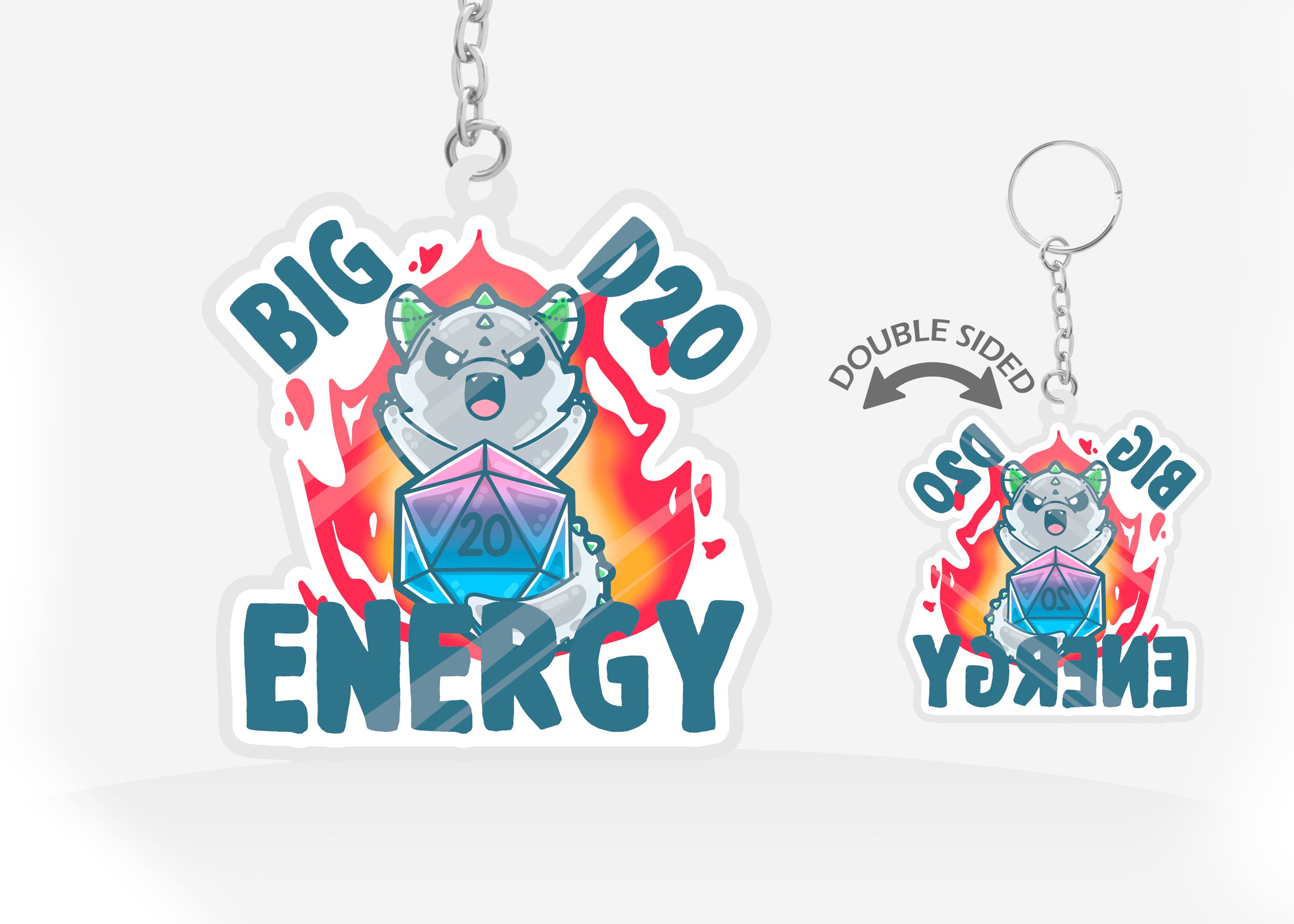 Keychain - Big D20 Energy - ChubbleGumLLC