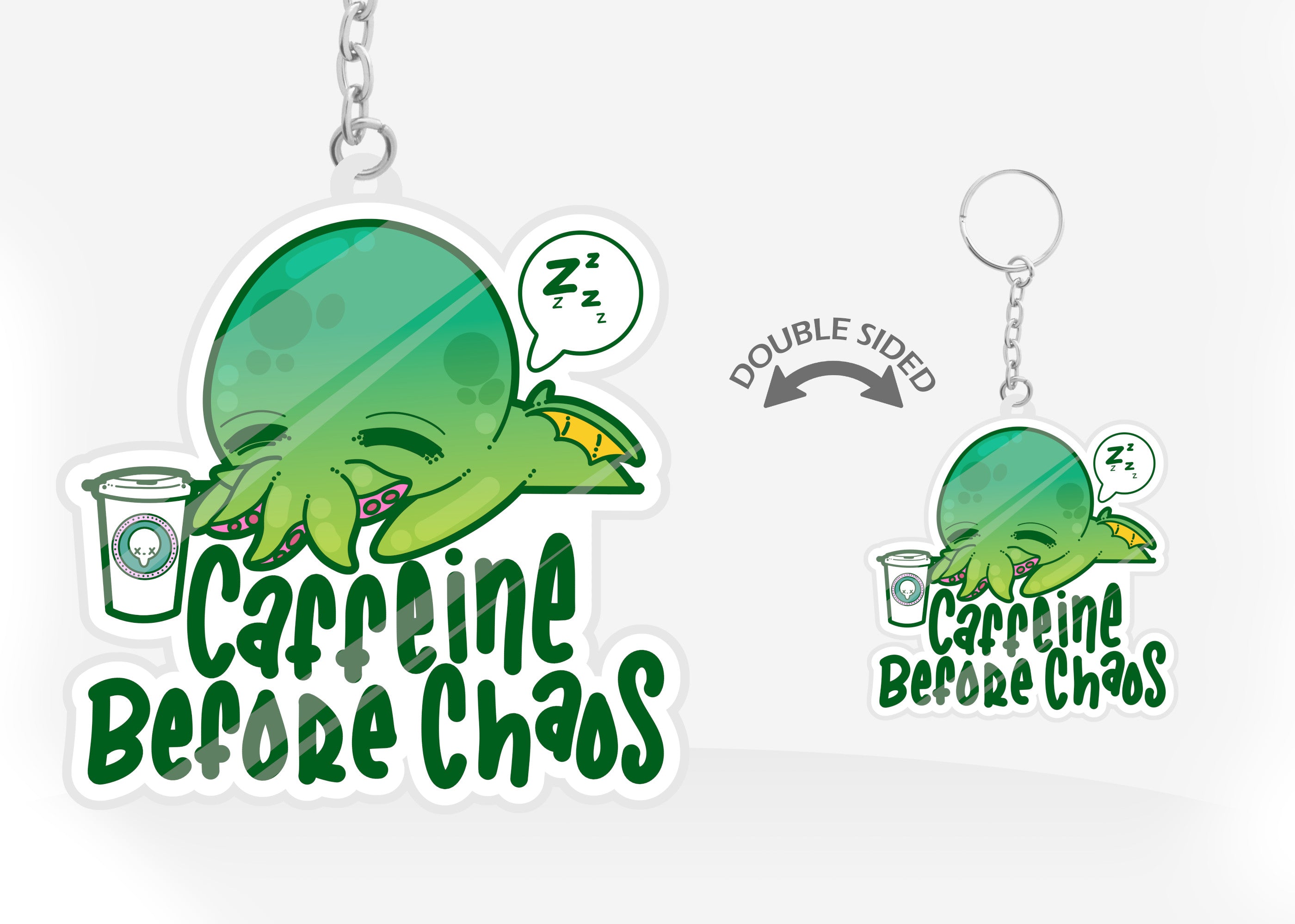 Keychain - Caffeine Before Chaos - ChubbleGumLLC