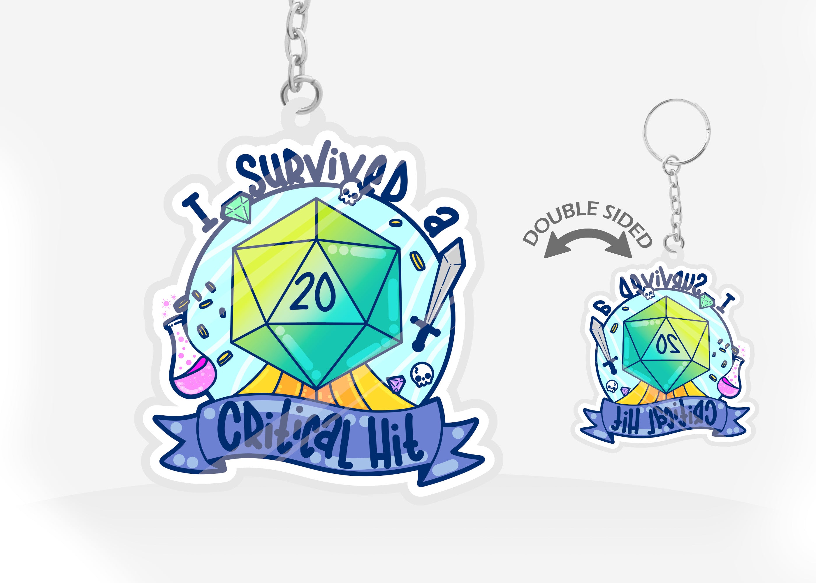 Keychain - I Survived a Critical Hit - ChubbleGumLLC