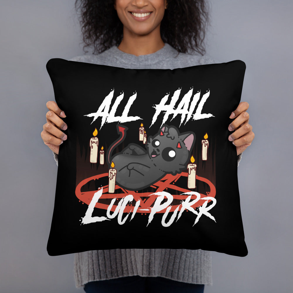 ALL HAIL LUCIPURR - Pillow 18 in X 18 in - ChubbleGumLLC