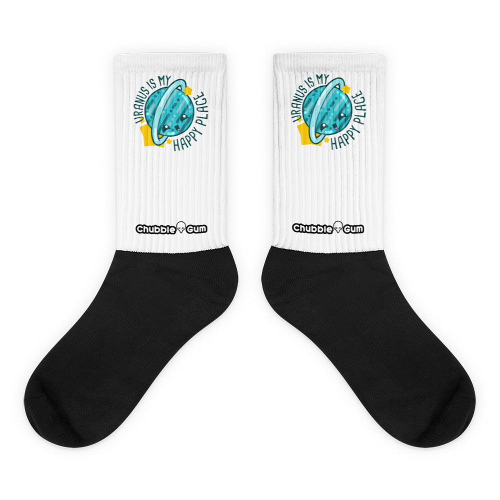 URANUS IS MY HAPPY PLACE - Socks - ChubbleGumLLC