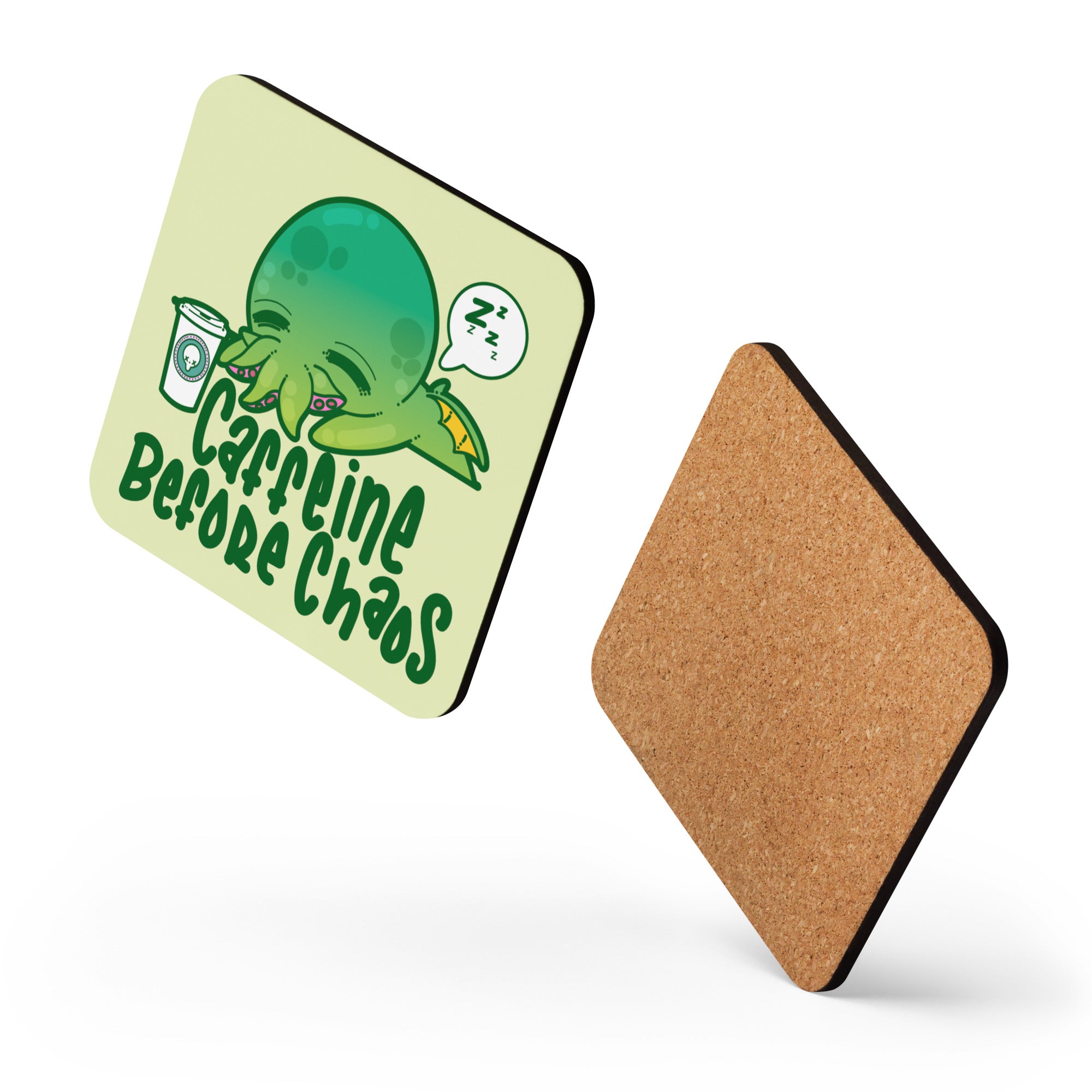 CAFFEIENE BEFORE CHAOS - Cork-Back Coaster - ChubbleGumLLC