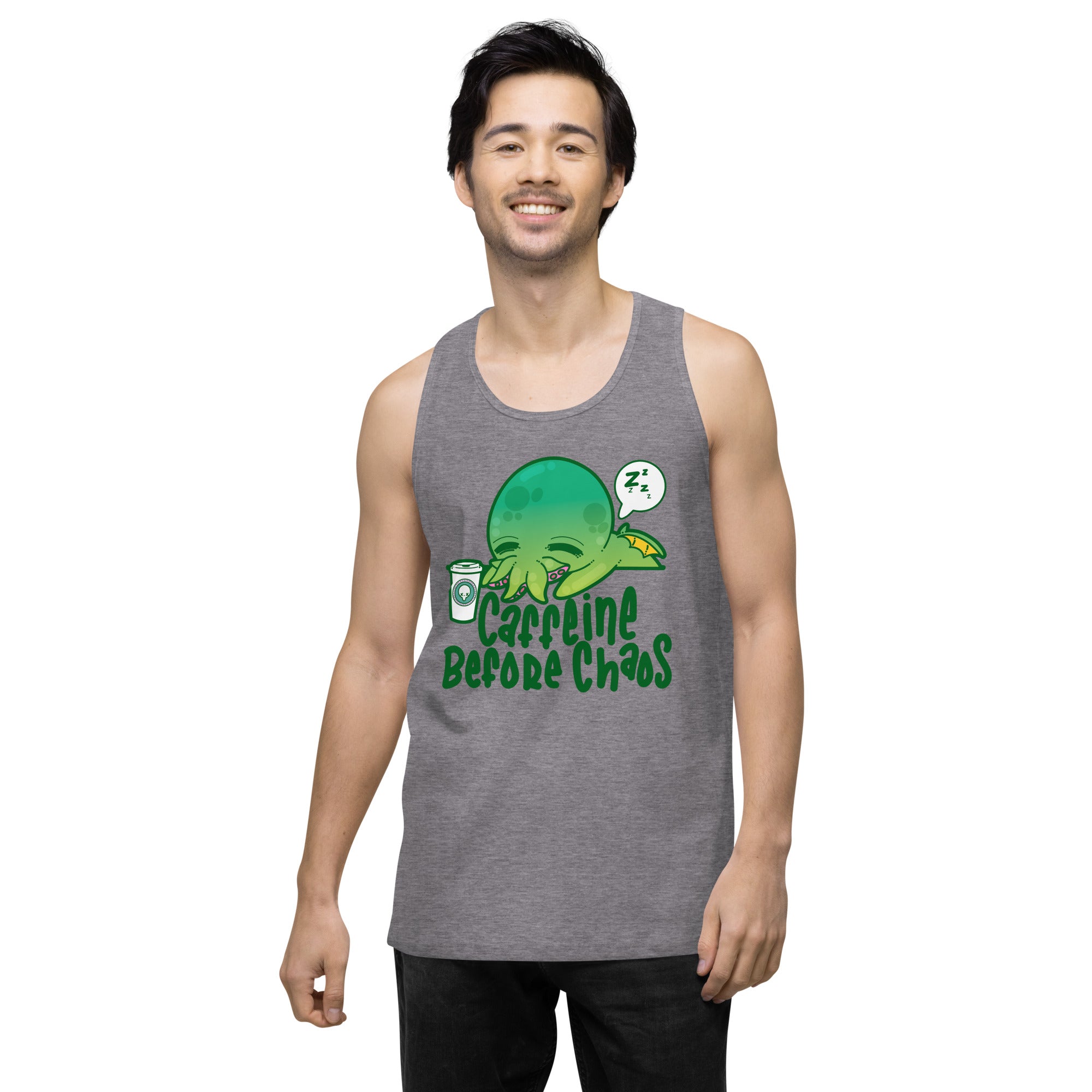 CAFFEINE BEFORE CHAOS - Premium Tank Top - ChubbleGumLLC