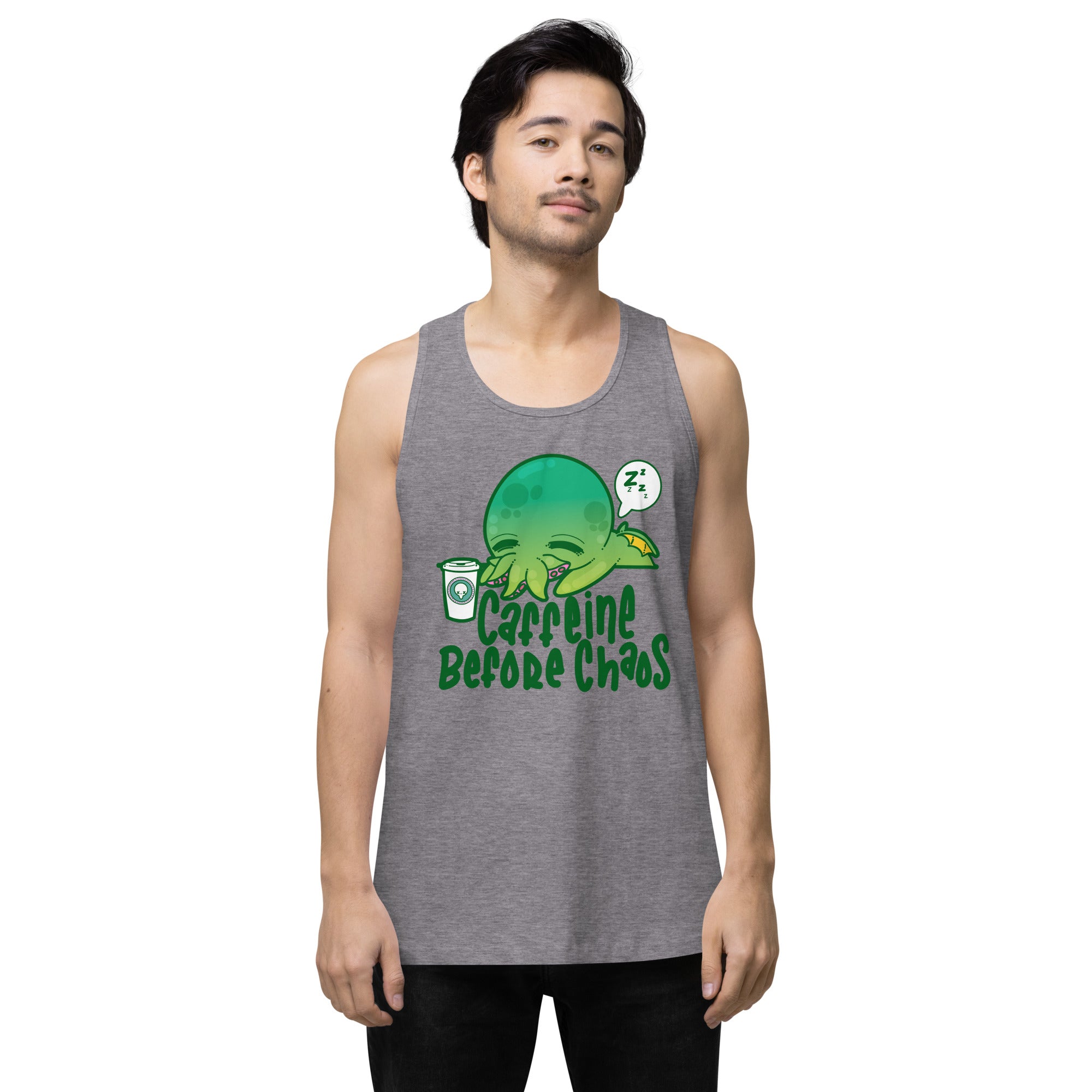 CAFFEINE BEFORE CHAOS - Premium Tank Top - ChubbleGumLLC