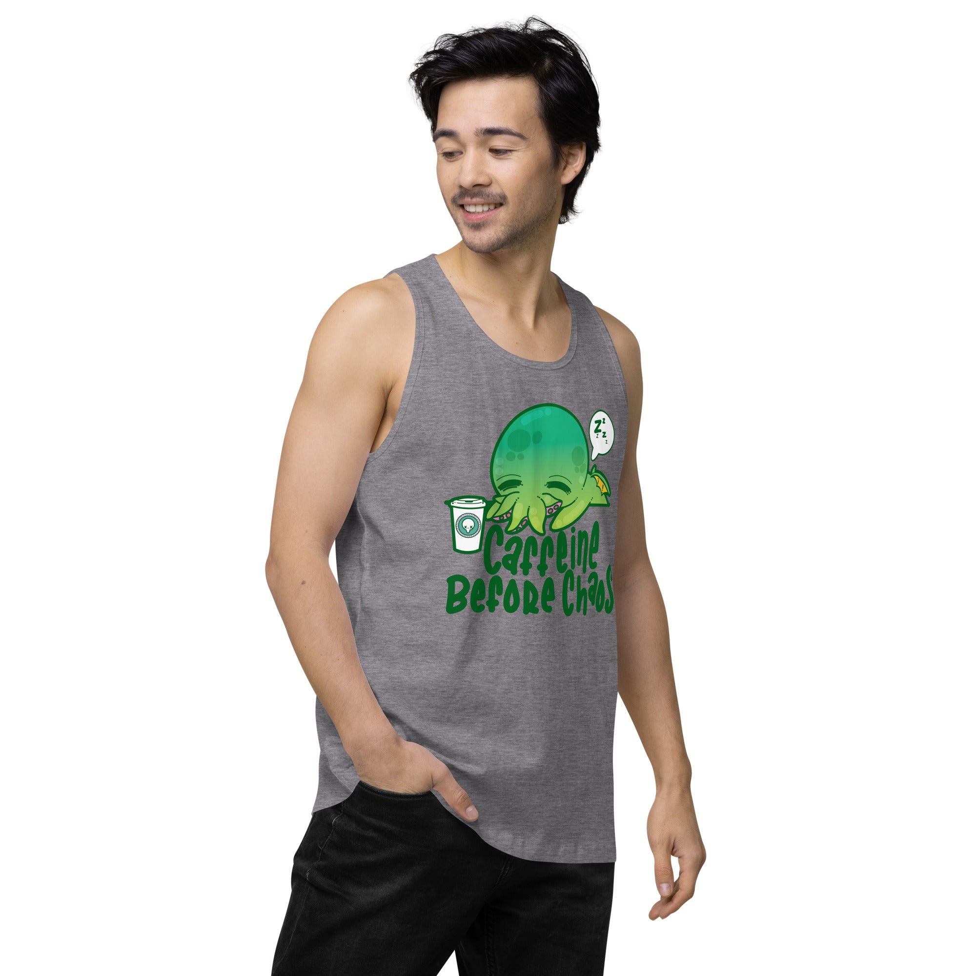 CAFFEINE BEFORE CHAOS - Premium Tank Top - ChubbleGumLLC