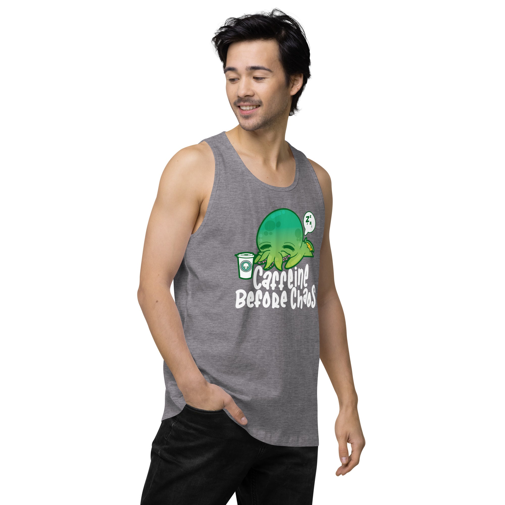 CAFFEINE BEFORE CHAOS - Modified Premium Tank Top - ChubbleGumLLC