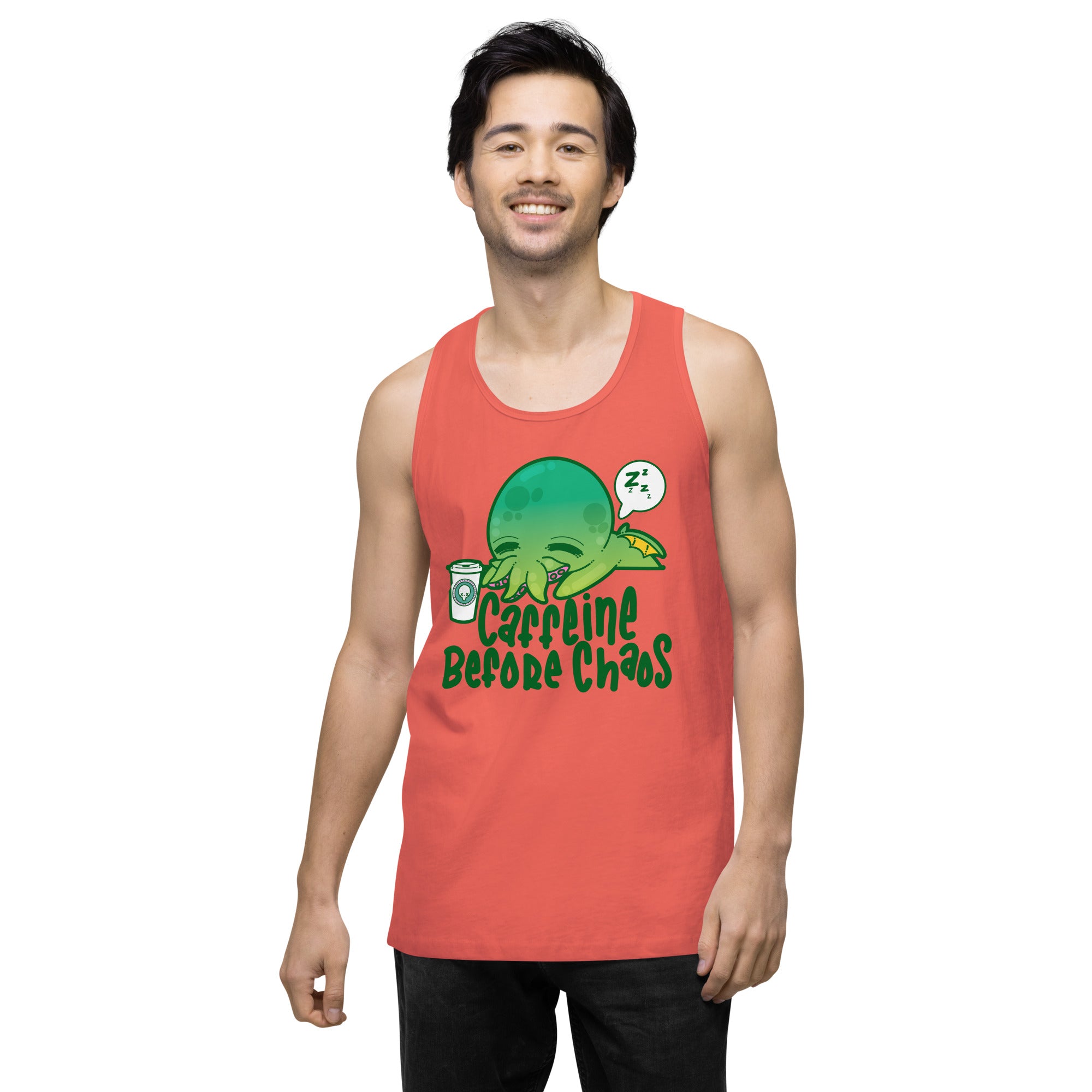 CAFFEINE BEFORE CHAOS - Premium Tank Top - ChubbleGumLLC