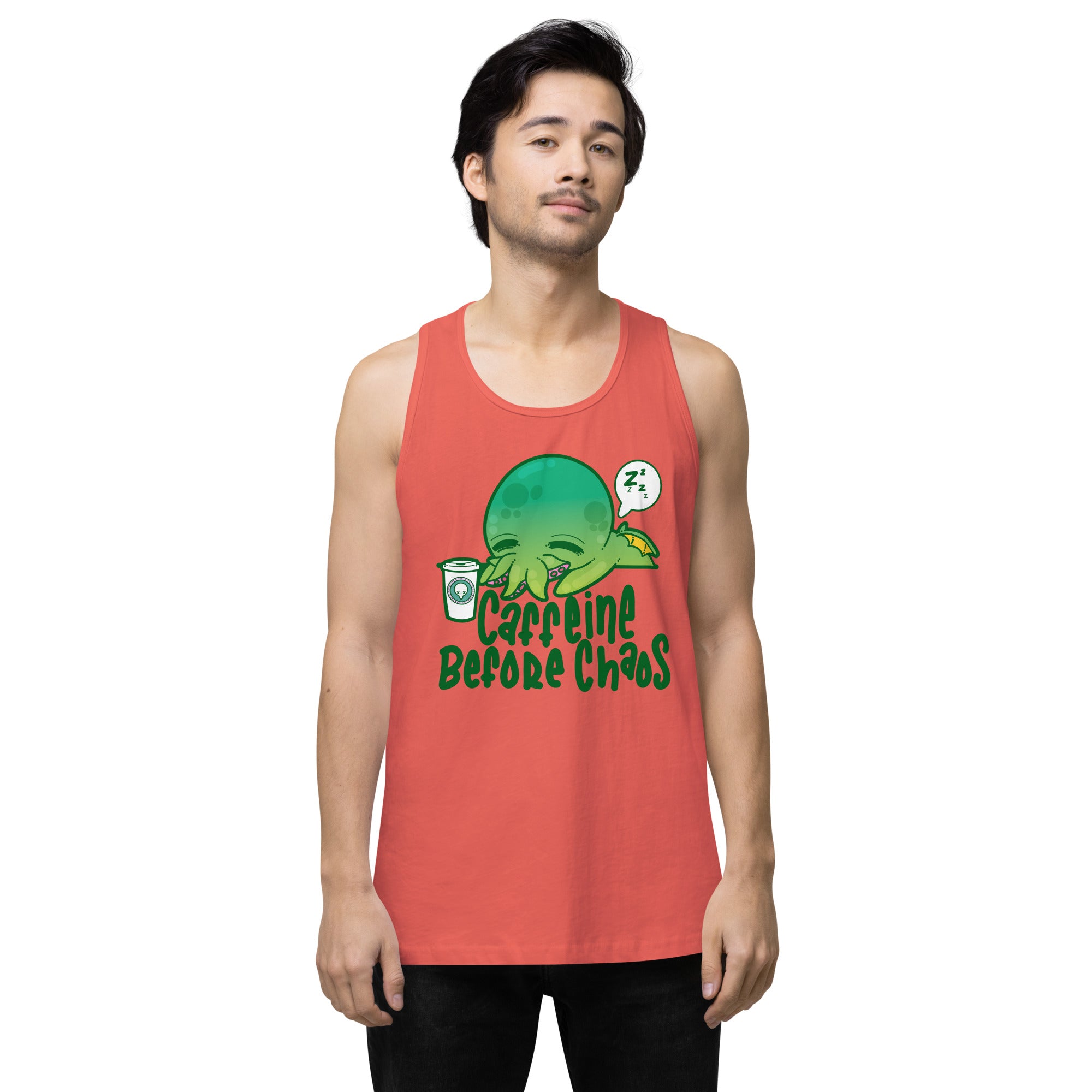 CAFFEINE BEFORE CHAOS - Premium Tank Top - ChubbleGumLLC