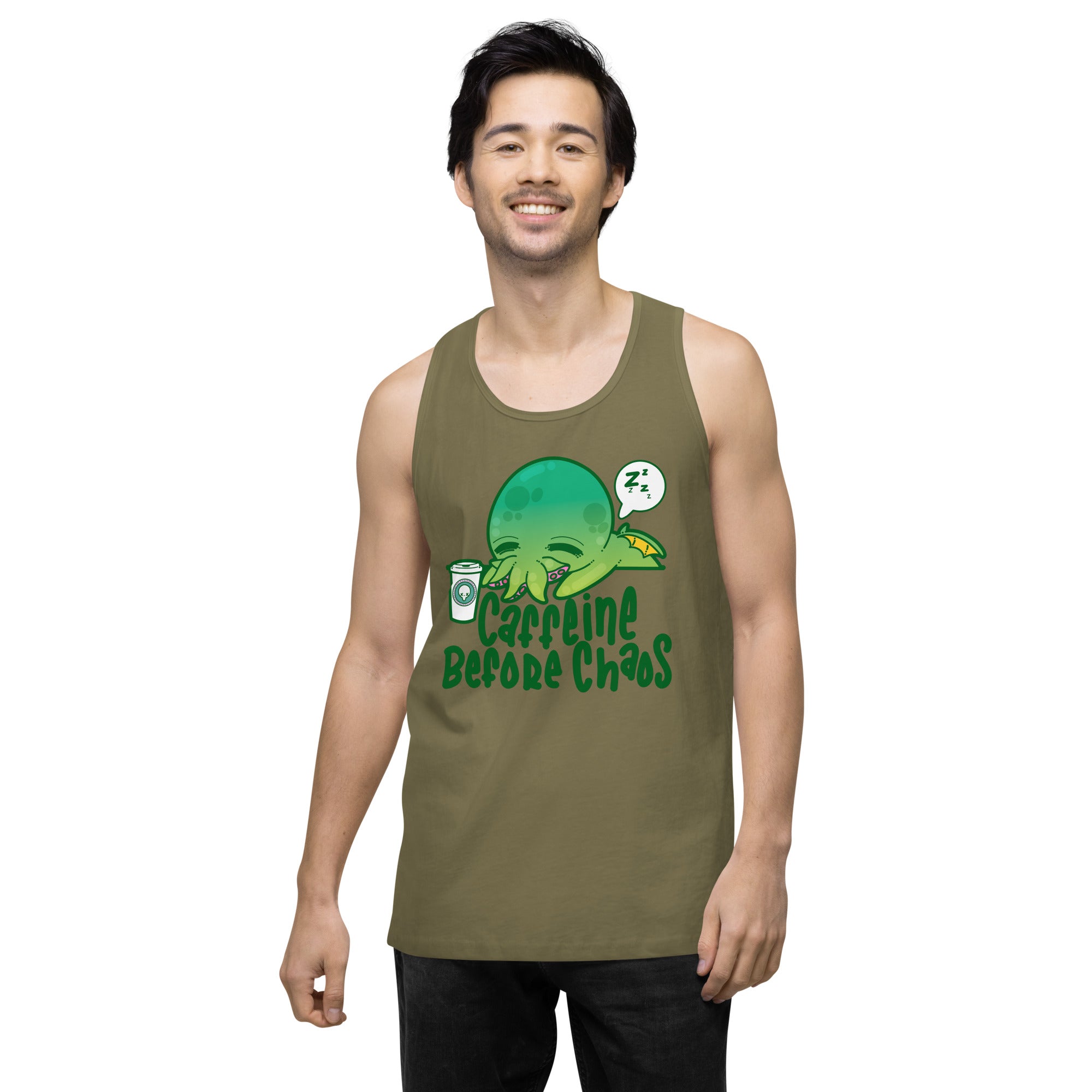 CAFFEINE BEFORE CHAOS - Premium Tank Top - ChubbleGumLLC