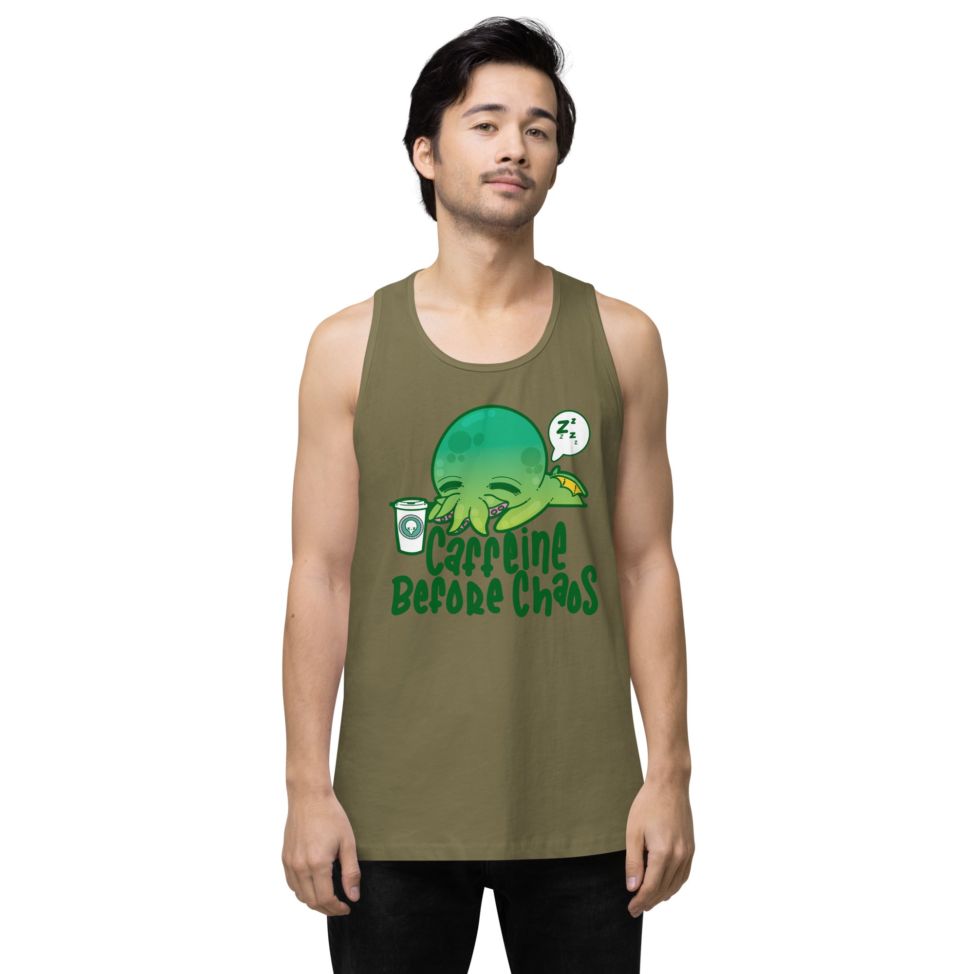 CAFFEINE BEFORE CHAOS - Premium Tank Top - ChubbleGumLLC