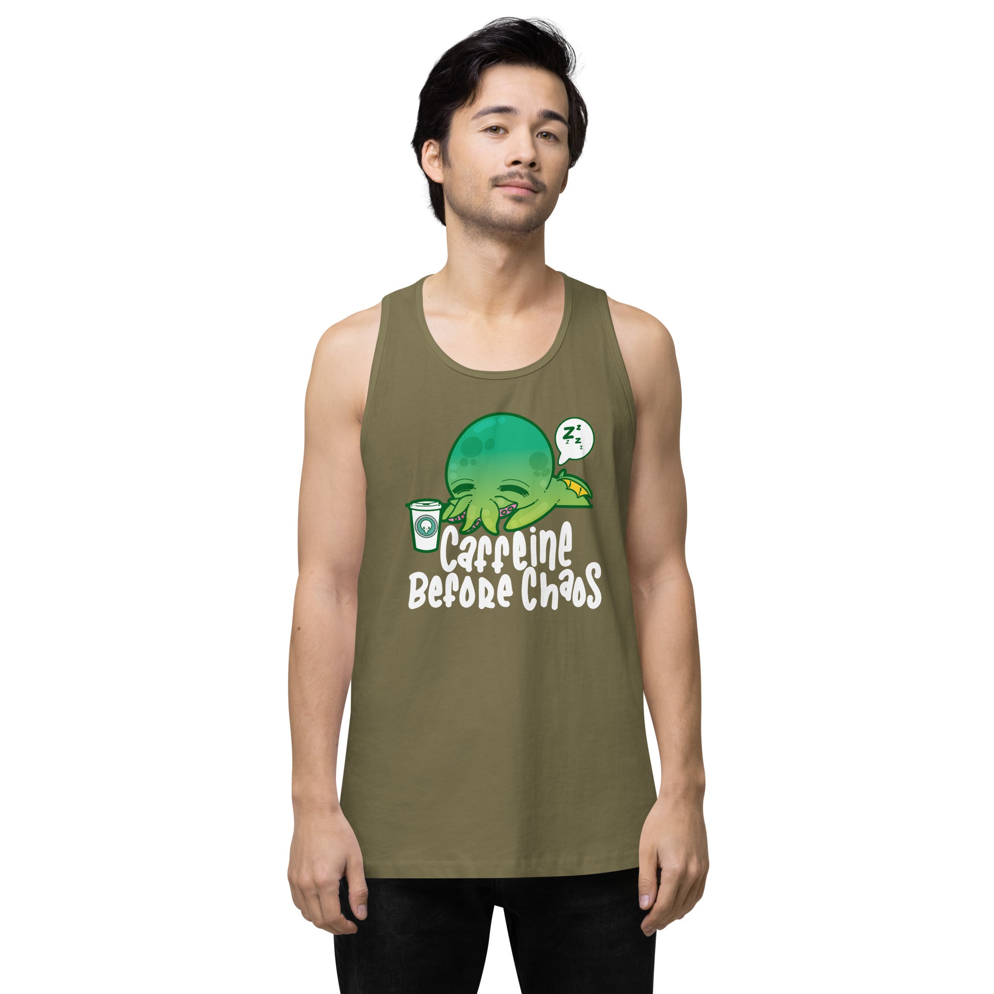 CAFFEINE BEFORE CHAOS - Modified Premium Tank Top - ChubbleGumLLC