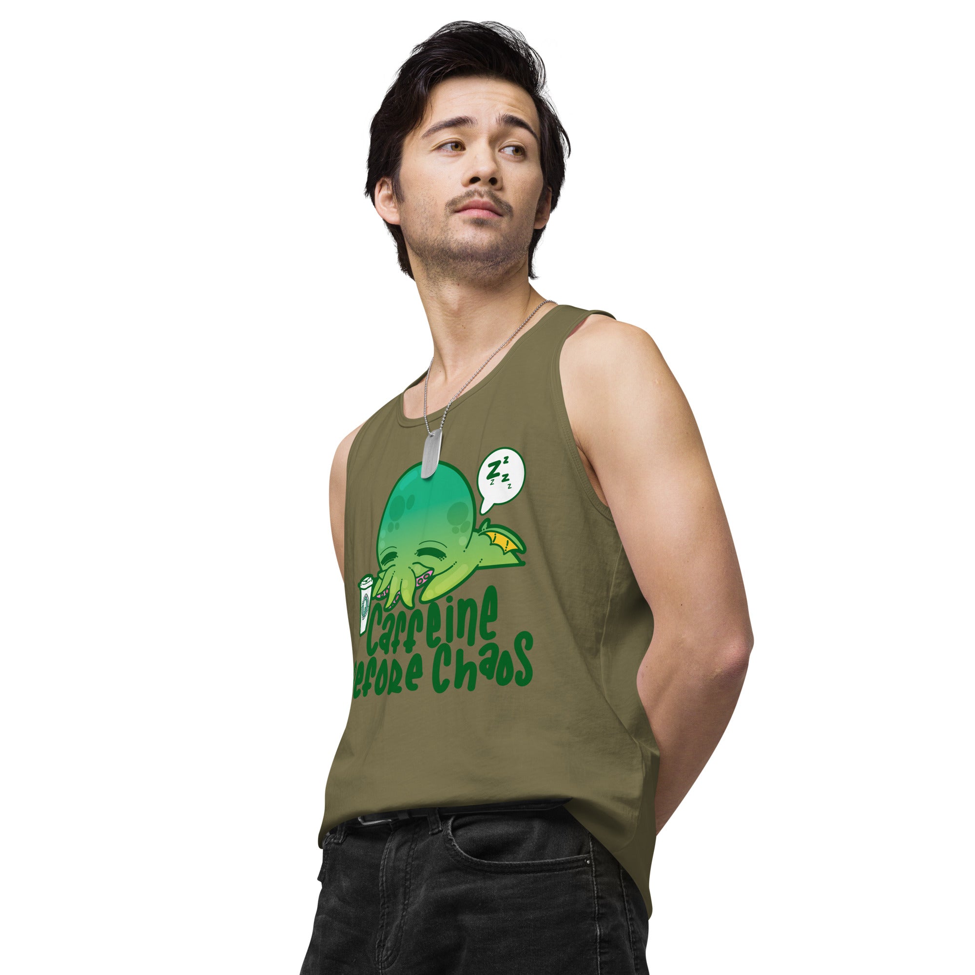CAFFEINE BEFORE CHAOS - Premium Tank Top - ChubbleGumLLC