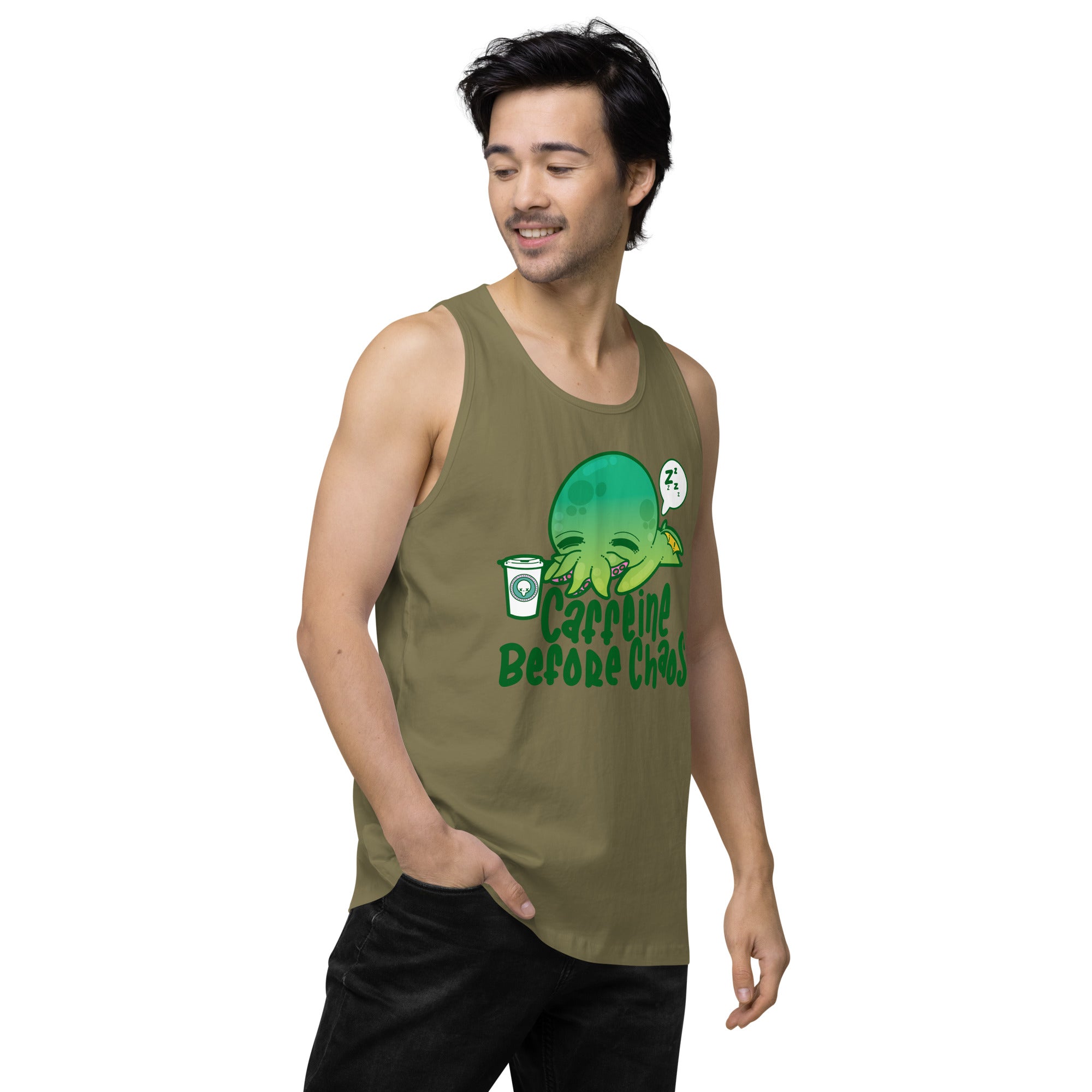 CAFFEINE BEFORE CHAOS - Premium Tank Top - ChubbleGumLLC