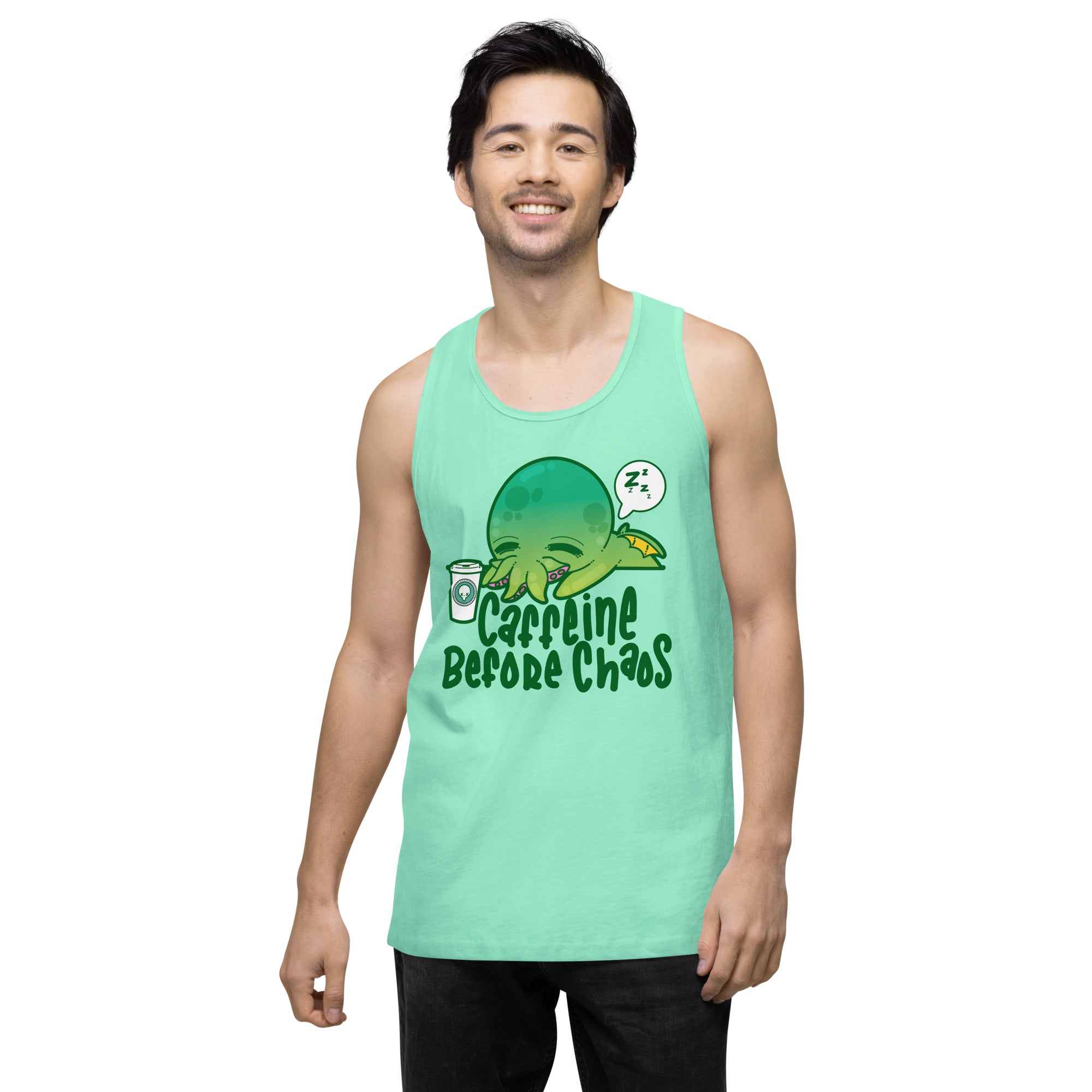 CAFFEINE BEFORE CHAOS - Premium Tank Top - ChubbleGumLLC