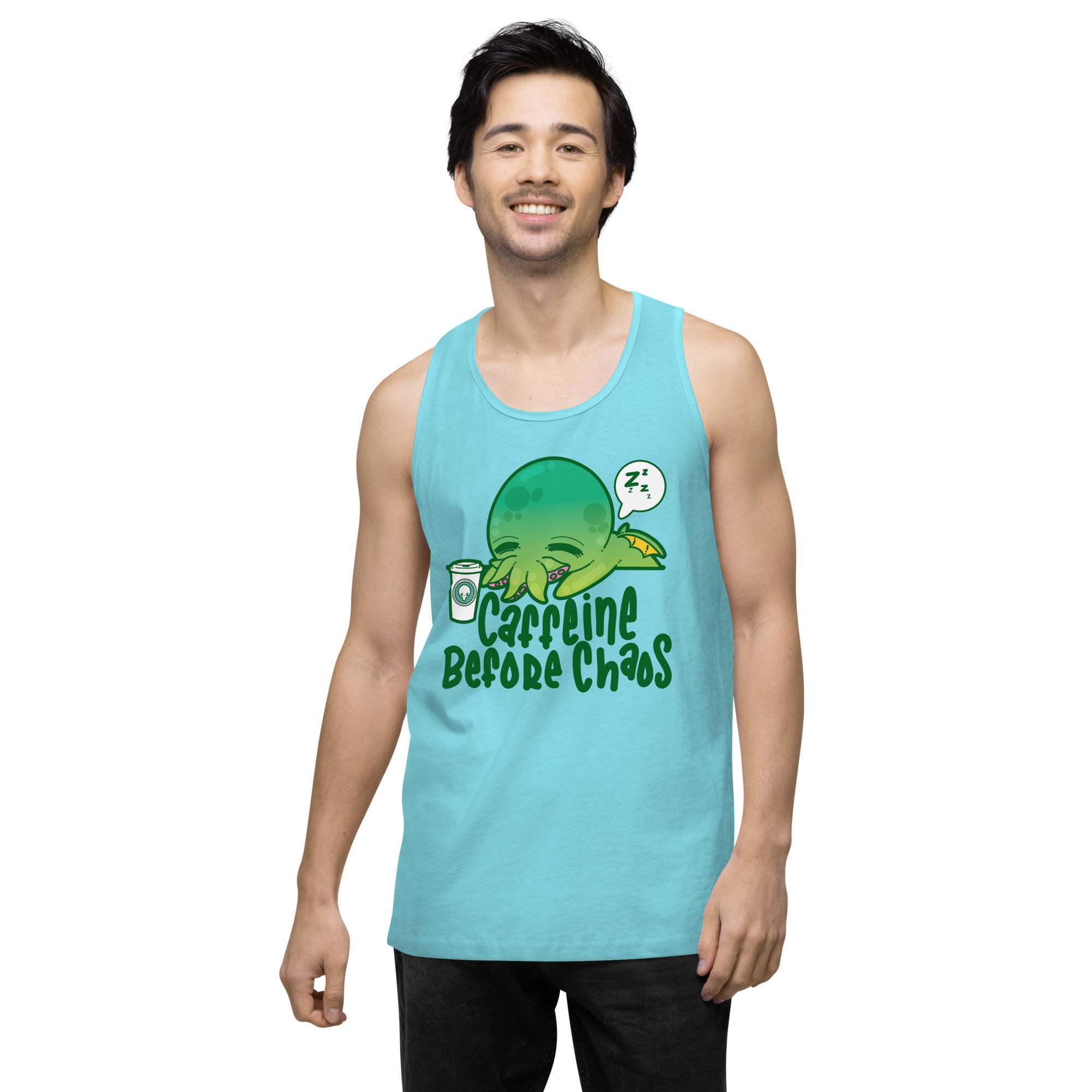 CAFFEINE BEFORE CHAOS - Premium Tank Top - ChubbleGumLLC
