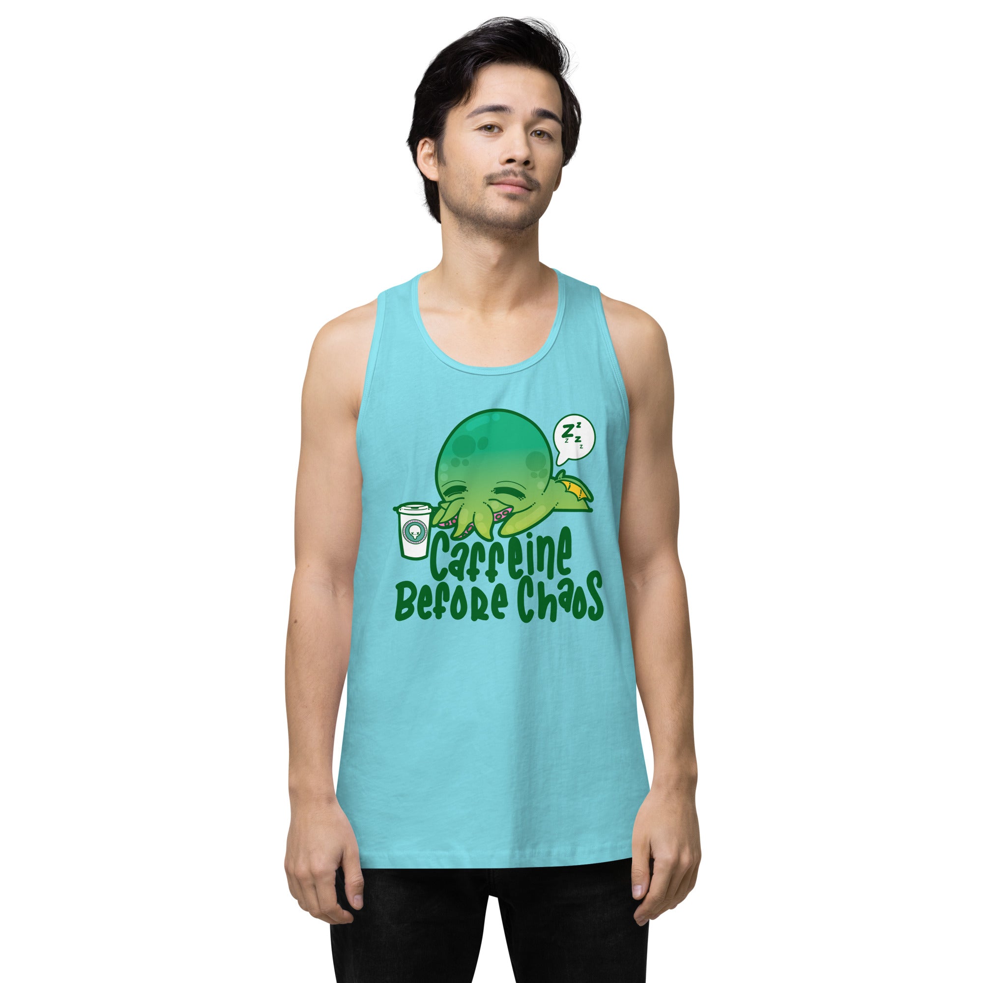 CAFFEINE BEFORE CHAOS - Premium Tank Top - ChubbleGumLLC
