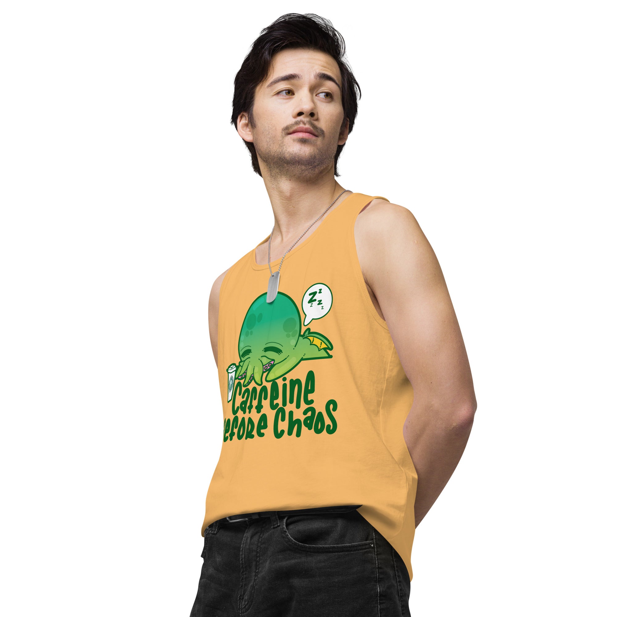 CAFFEINE BEFORE CHAOS - Premium Tank Top - ChubbleGumLLC