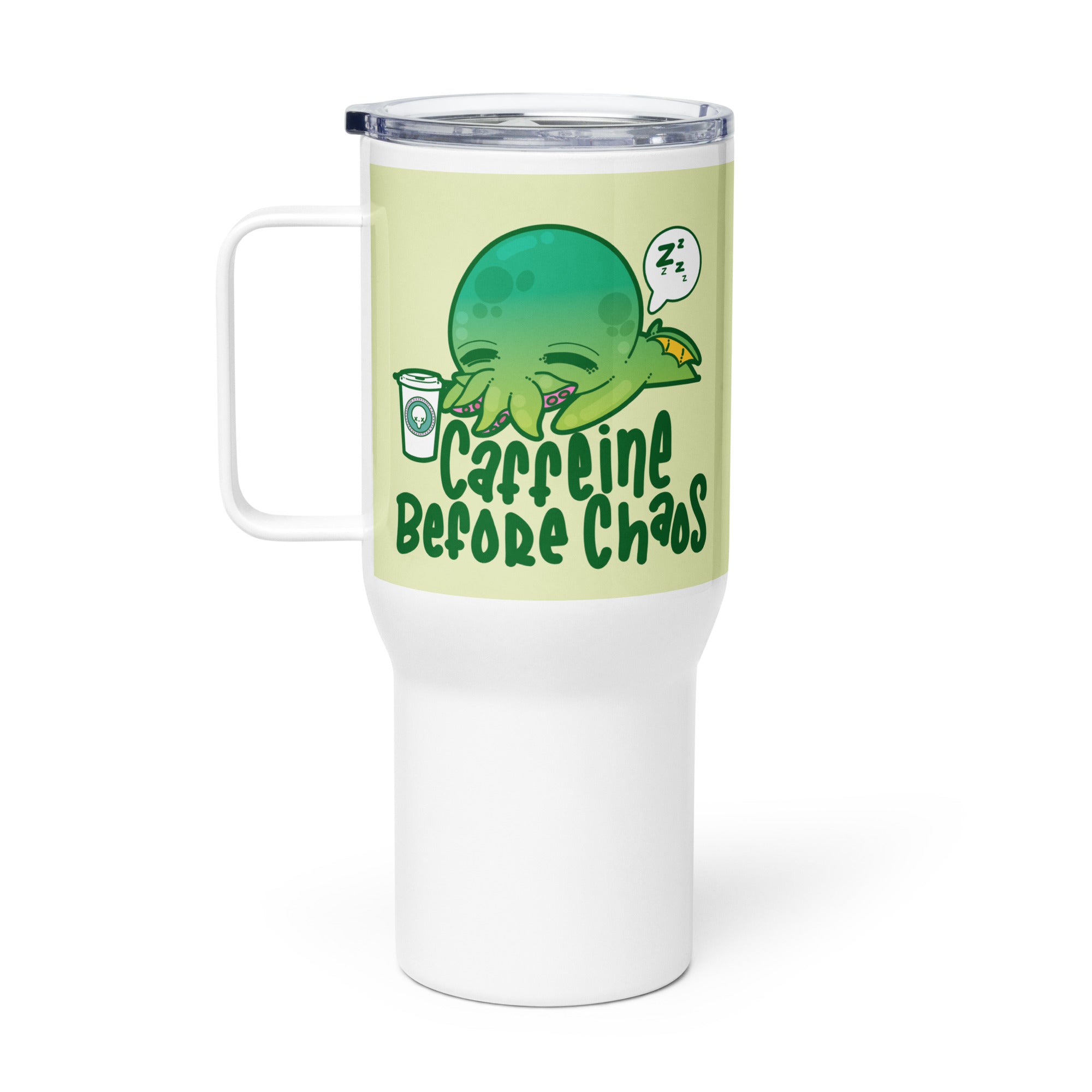 CAFFEINE BEFORE CHAOS - 25 oz Travel Mug - ChubbleGumLLC