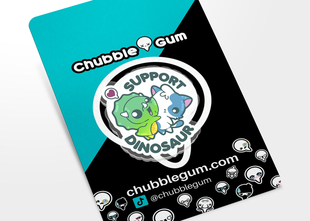 Acrylic Pin - Support Dino - ChubbleGumLLC