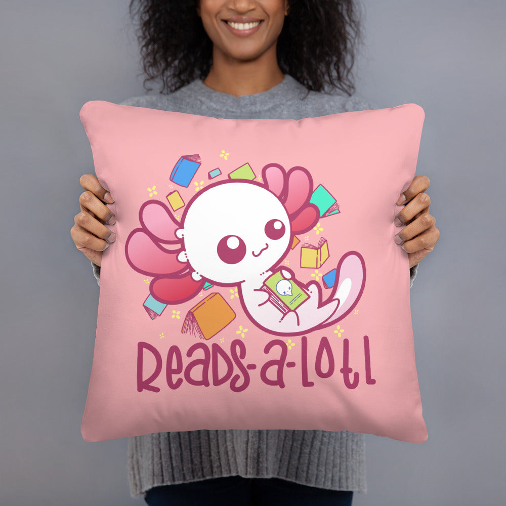 READS A LOTL - 18 in X 18 in Pillow - ChubbleGumLLC