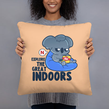 EXPLORE THE GREAT INDOORS - 18 in X 18 in Pillow - ChubbleGumLLC