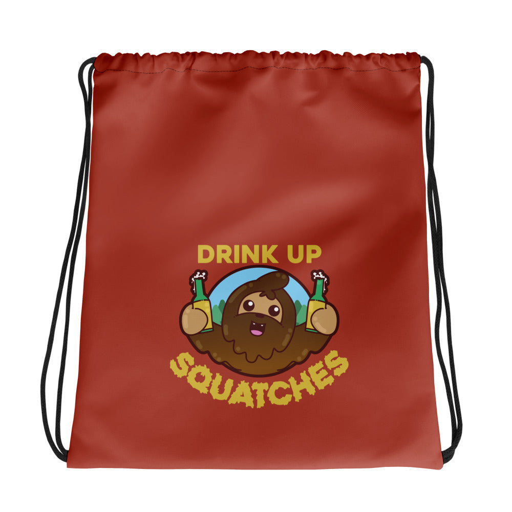 DRINK UP SQUATCHES - Drawstring Bag - ChubbleGumLLC