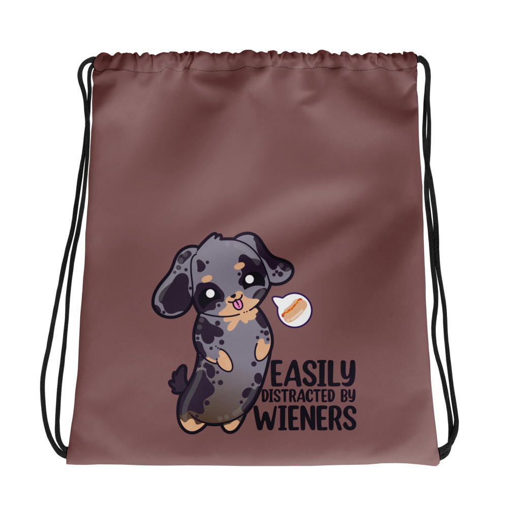 EASILY DISTRACTED BY WIENERS - Drawstring Bag - ChubbleGumLLC