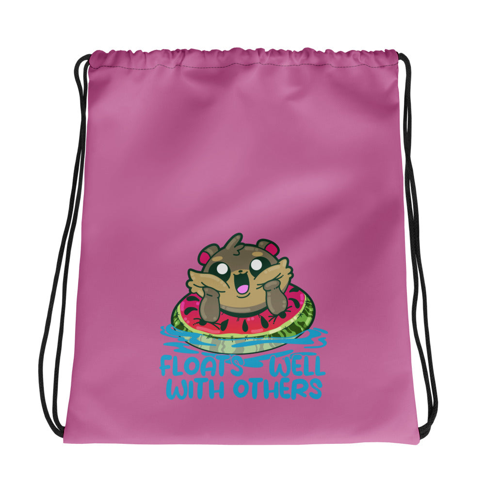 FLOATS WELL WITH OTHERS - Drawstring Bag - ChubbleGumLLC