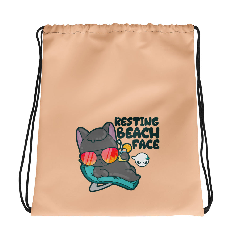 RESTING BEACH FACE - Drawstring Bag - ChubbleGumLLC