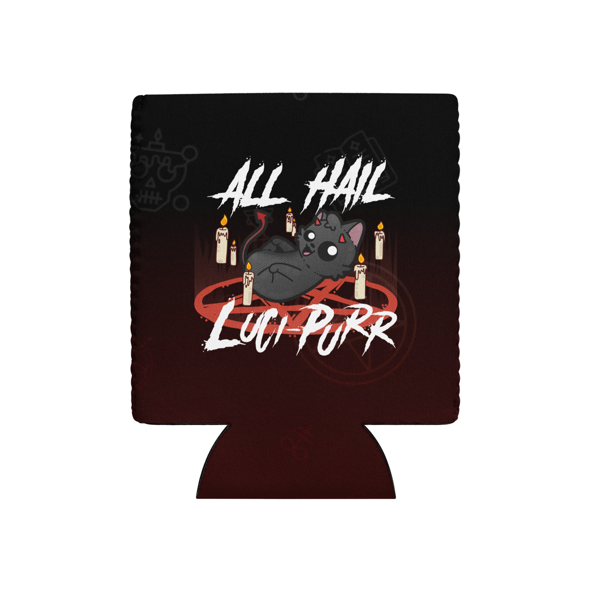 ALL HAIL LUCIPURR W/BACKGROUND - 12 oz Koozie