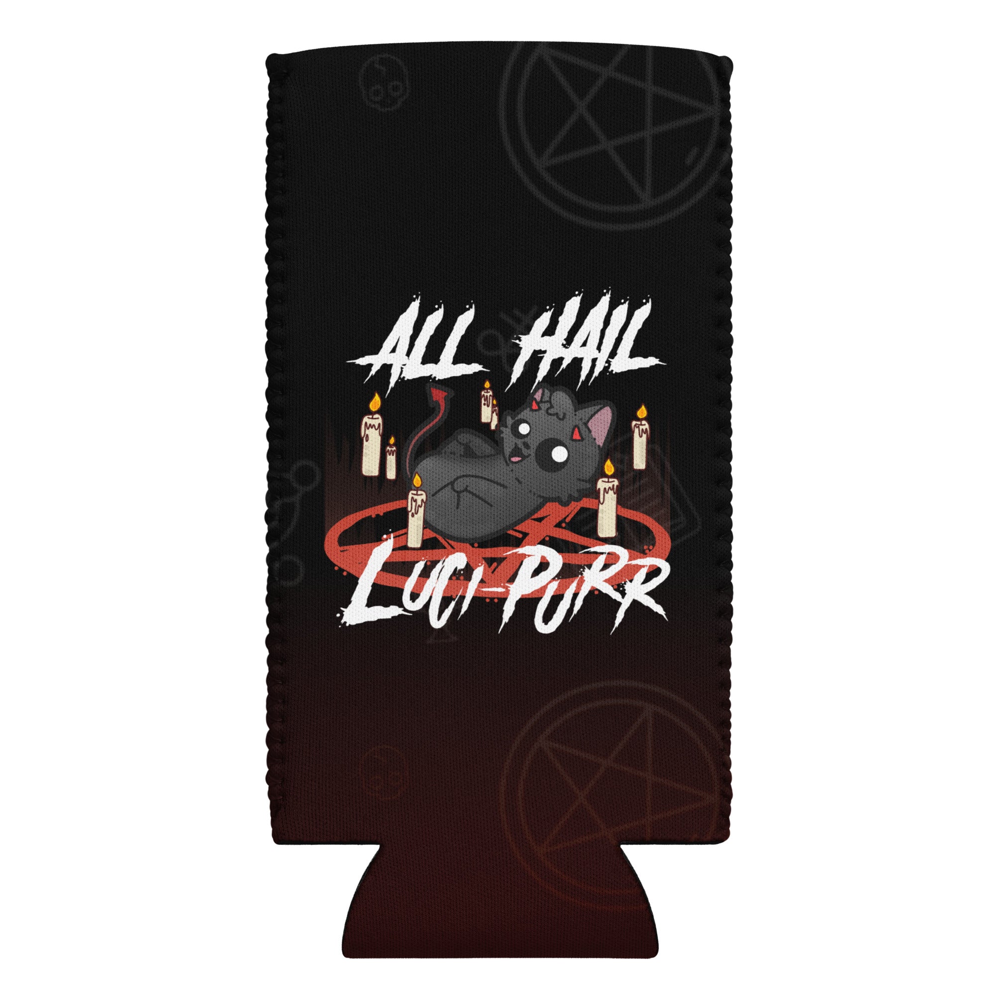 ALL HAIL LUCIPURR W/BACKGROUND - 12 oz Koozie