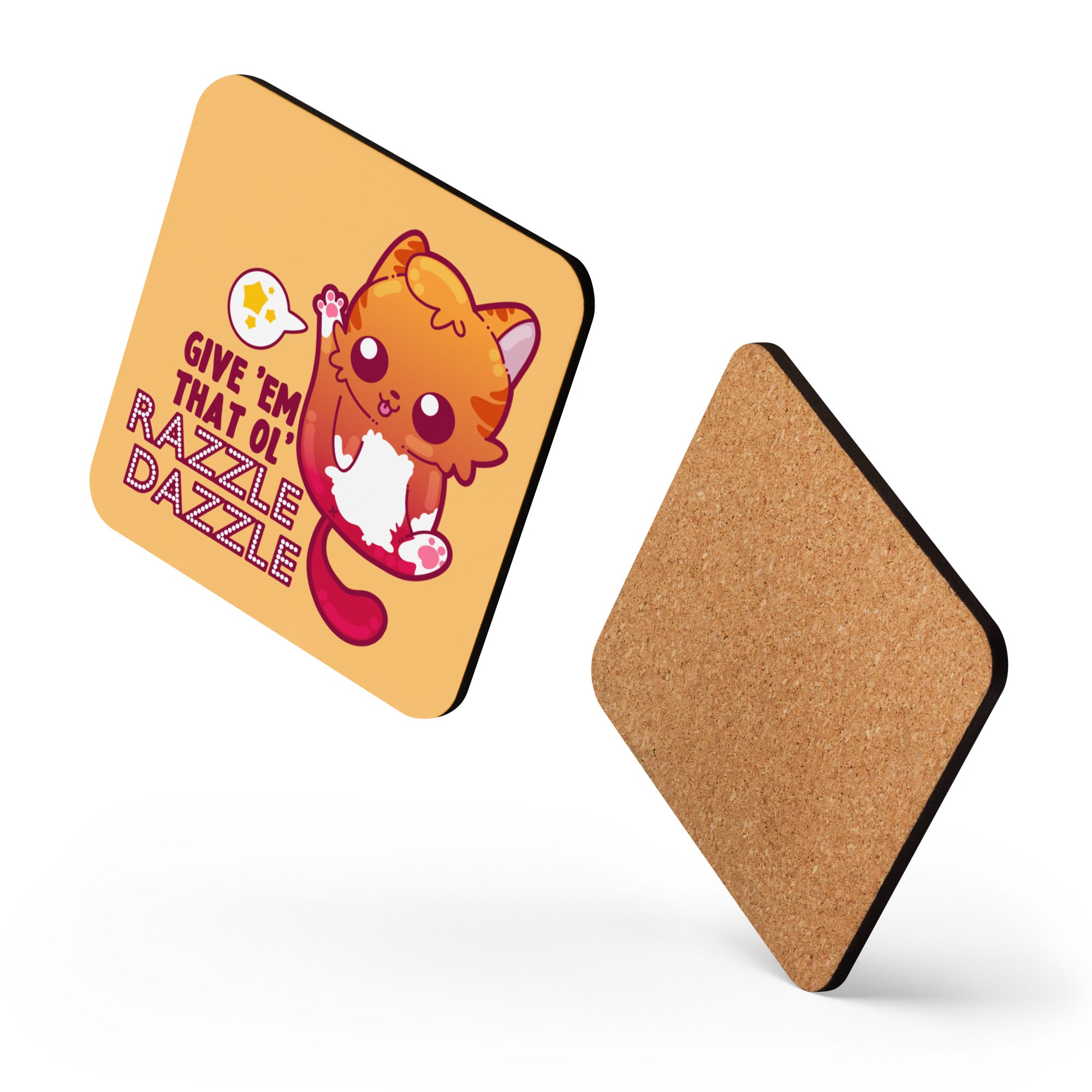 GIVE EM THAT OL RAZZLE DAZZLE - Cork-Back Coaster - ChubbleGumLLC