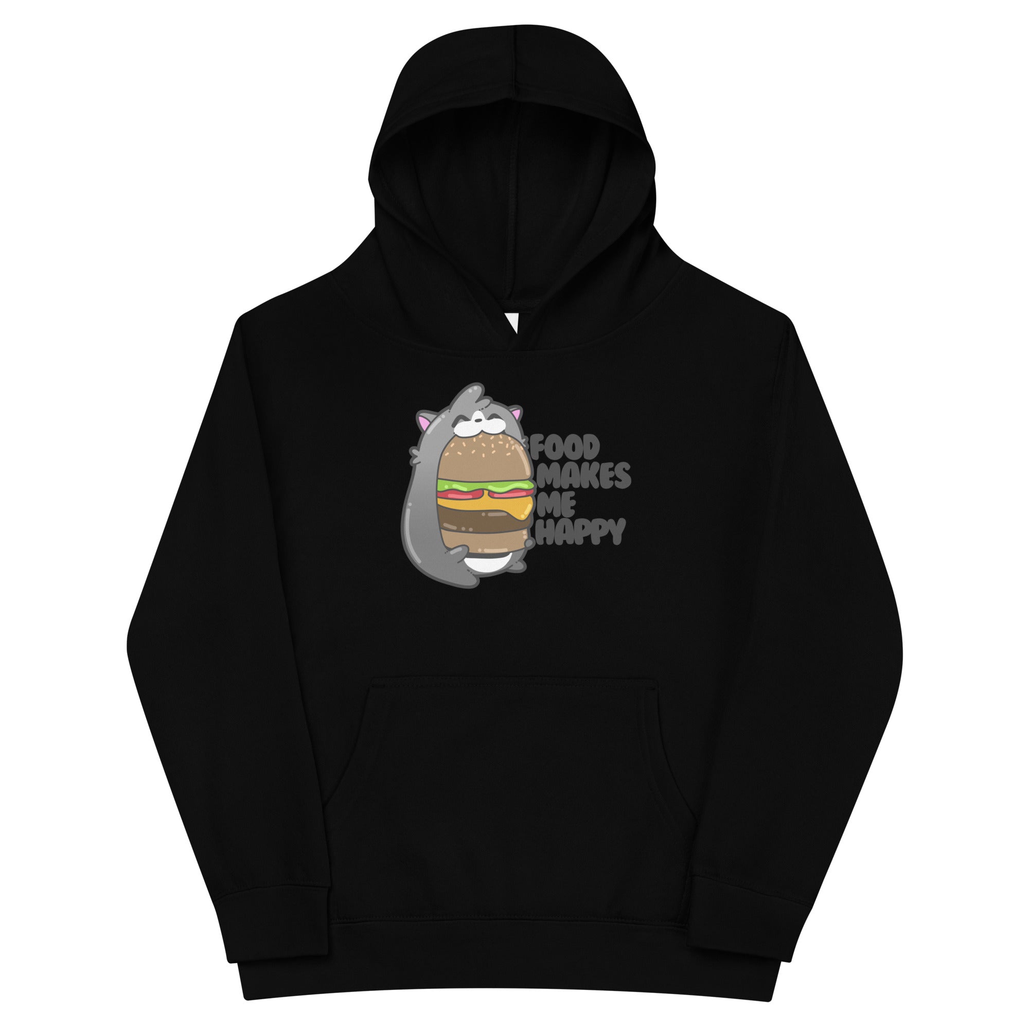 FOOD MAKES ME HAPPY - Kids Fleece Hoodie - ChubbleGumLLC