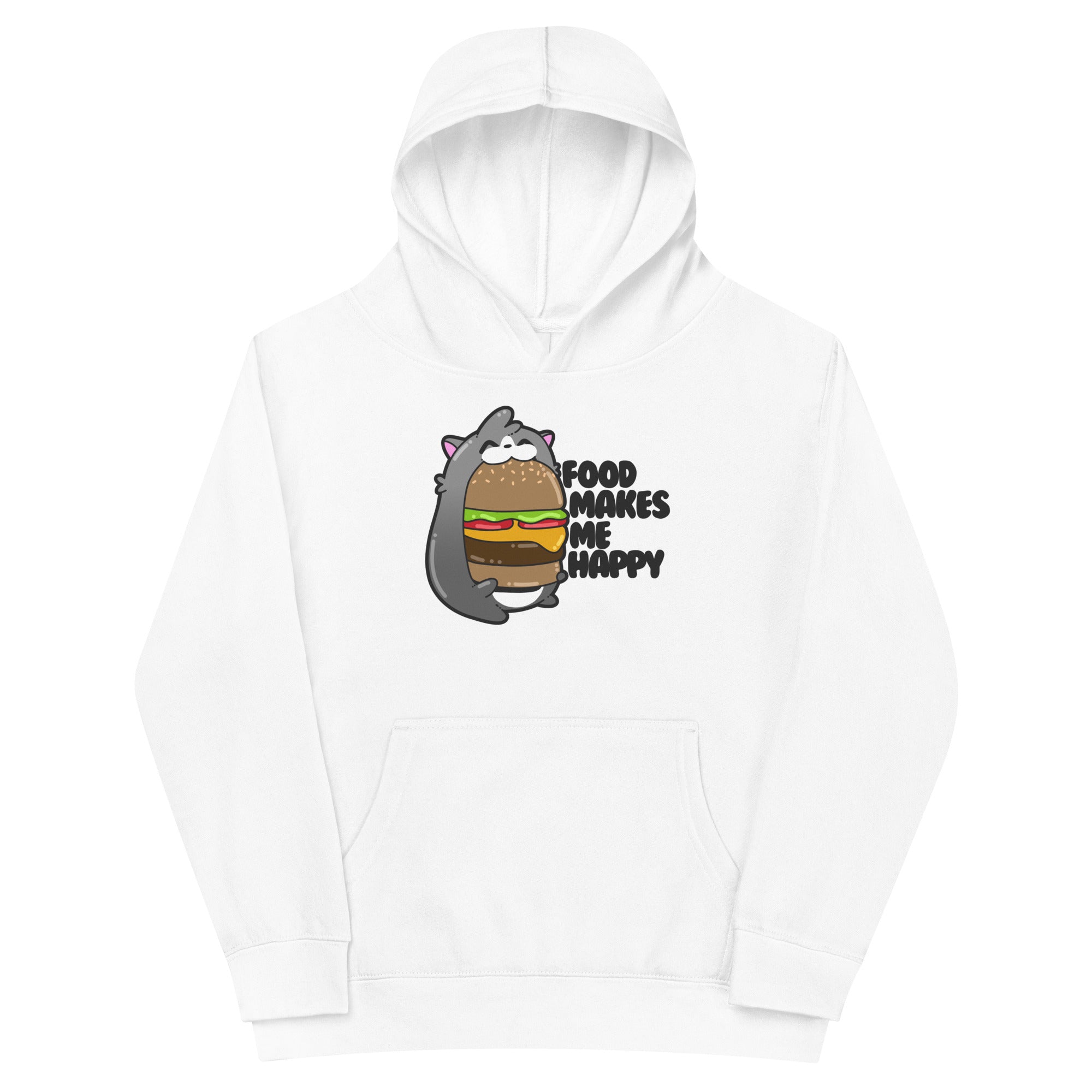 FOOD MAKES ME HAPPY - Kids Fleece Hoodie - ChubbleGumLLC