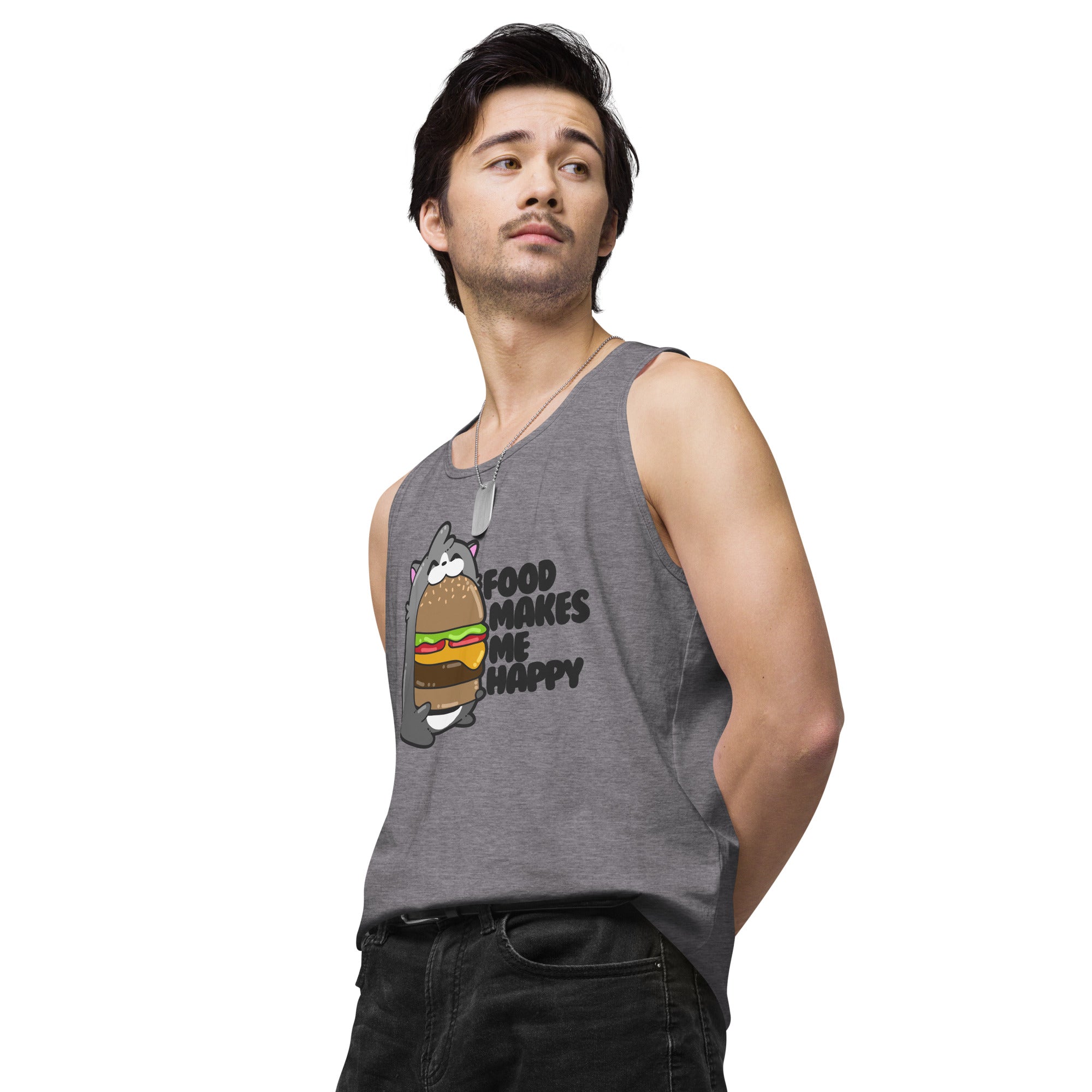 FOOD MAKES ME HAPPY - Premium Tank Top - ChubbleGumLLC