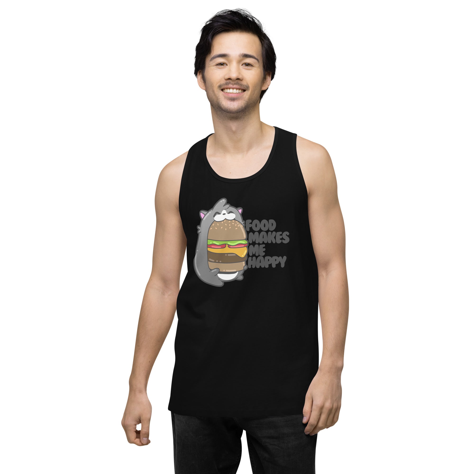 FOOD MAKES ME HAPPY - Premium Tank Top - ChubbleGumLLC