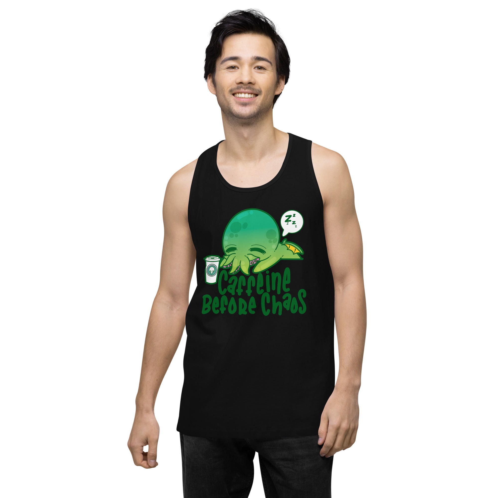 CAFFEINE BEFORE CHAOS - Premium Tank Top - ChubbleGumLLC