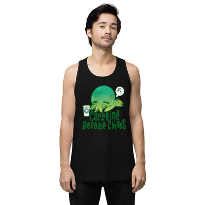 CAFFEINE BEFORE CHAOS - Premium Tank Top - ChubbleGumLLC