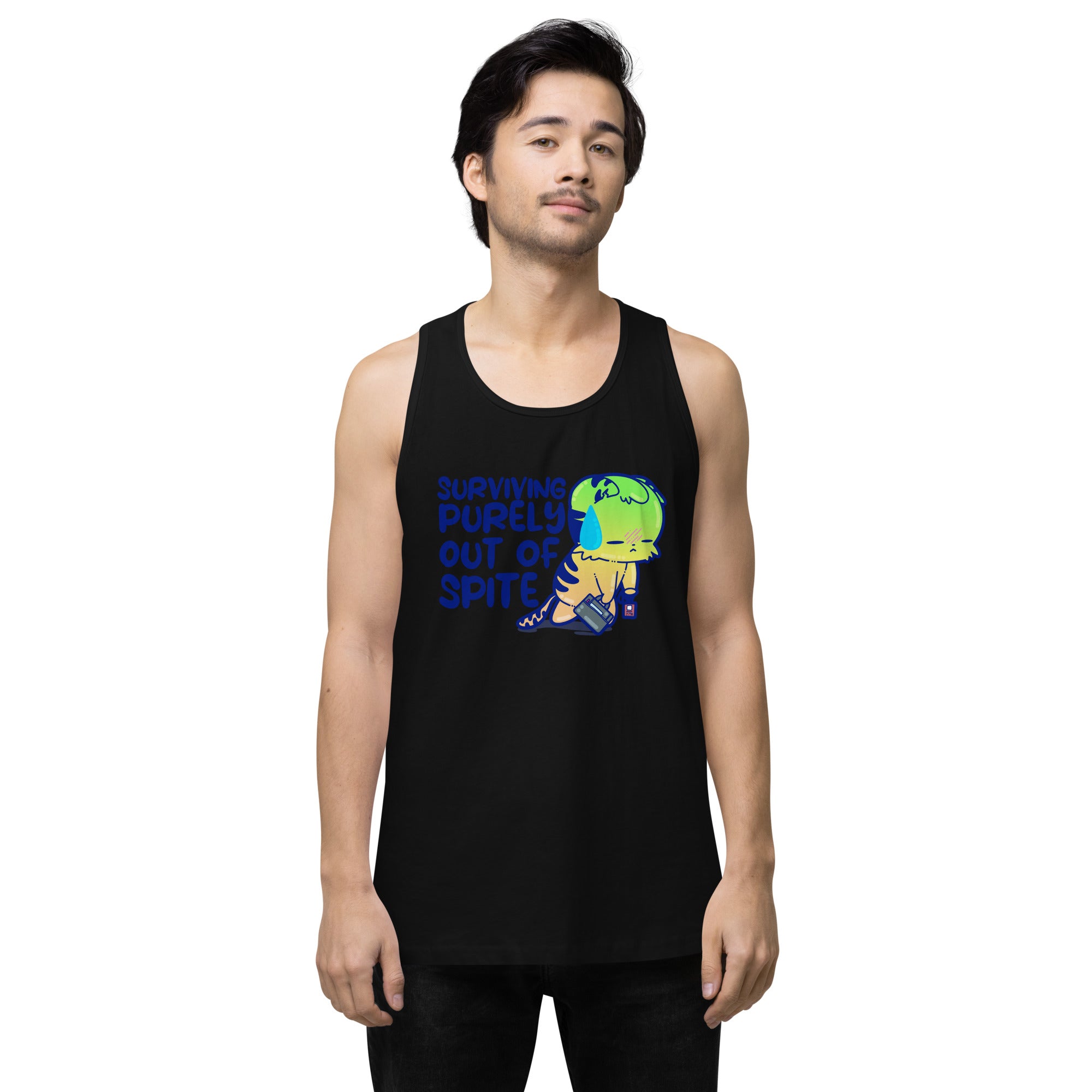 SURVIVING PURELY OUT OF SPITE - Premium Tank Top - ChubbleGumLLC