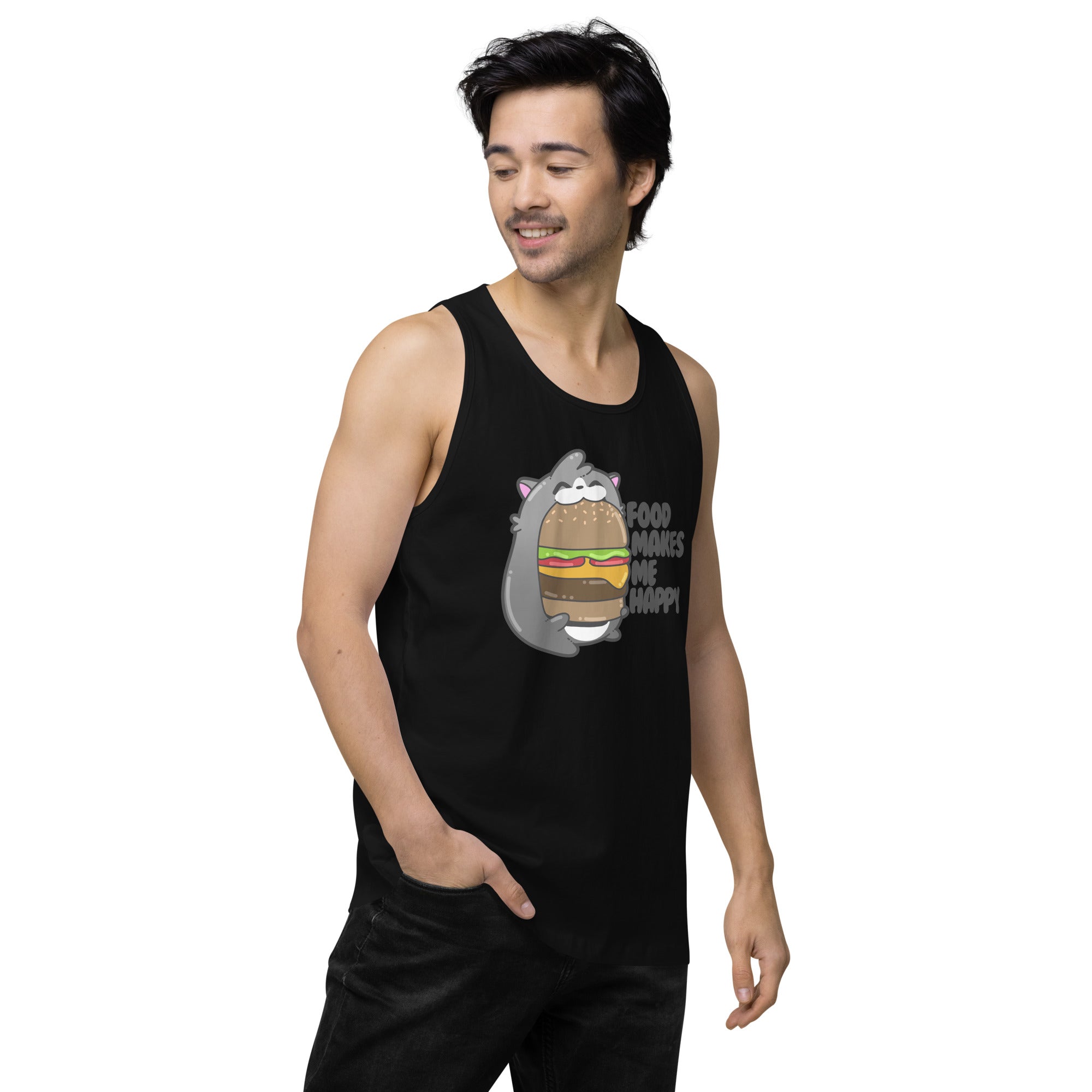 FOOD MAKES ME HAPPY - Premium Tank Top - ChubbleGumLLC