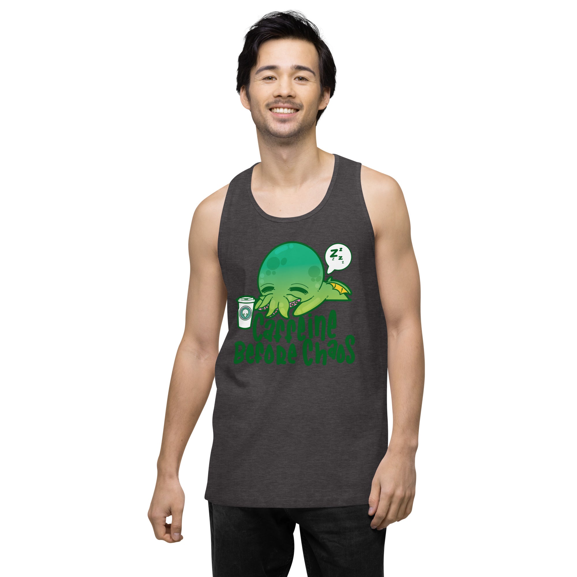 CAFFEINE BEFORE CHAOS - Premium Tank Top - ChubbleGumLLC