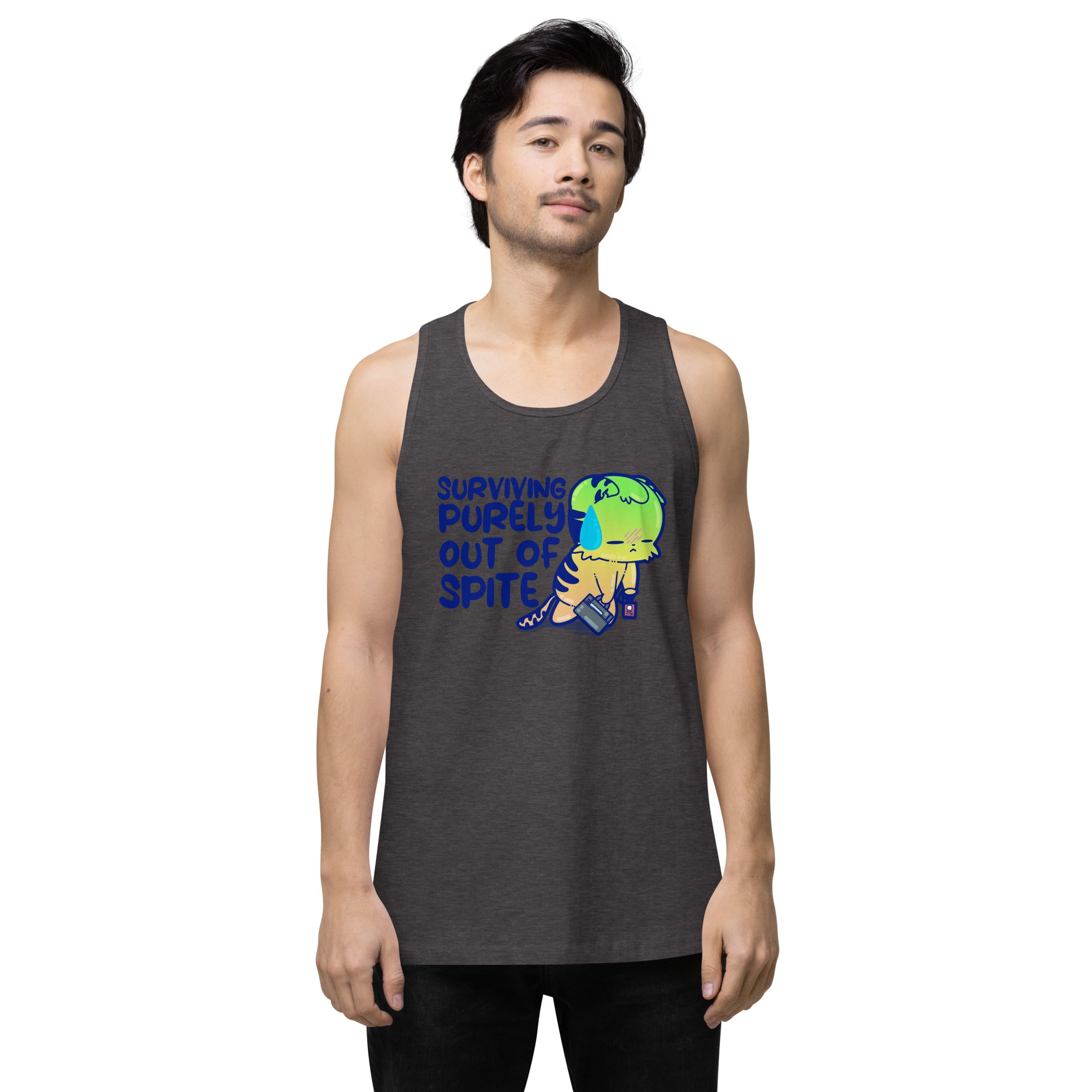 SURVIVING PURELY OUT OF SPITE - Premium Tank Top - ChubbleGumLLC