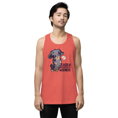 EASILY DISTRACTED BY WIENERS - Premium Tank Top - ChubbleGumLLC