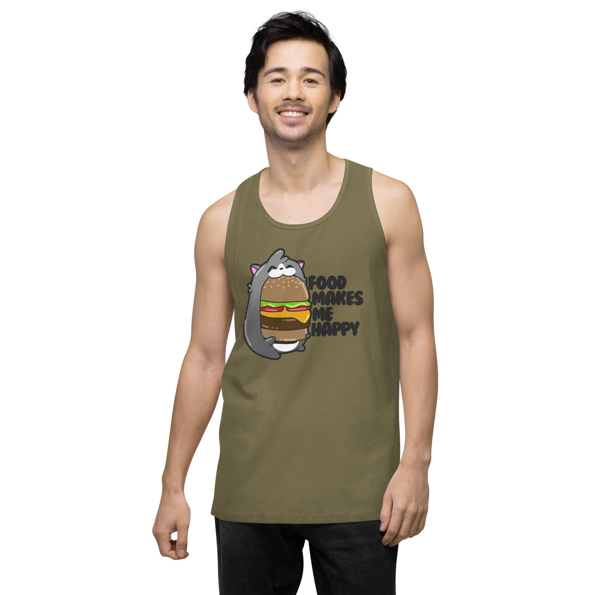 FOOD MAKES ME HAPPY - Premium Tank Top - ChubbleGumLLC