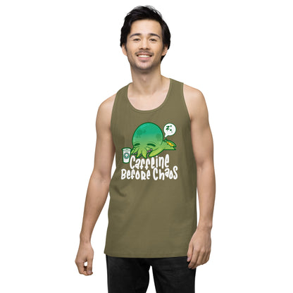 CAFFEINE BEFORE CHAOS - Modified Premium Tank Top - ChubbleGumLLC