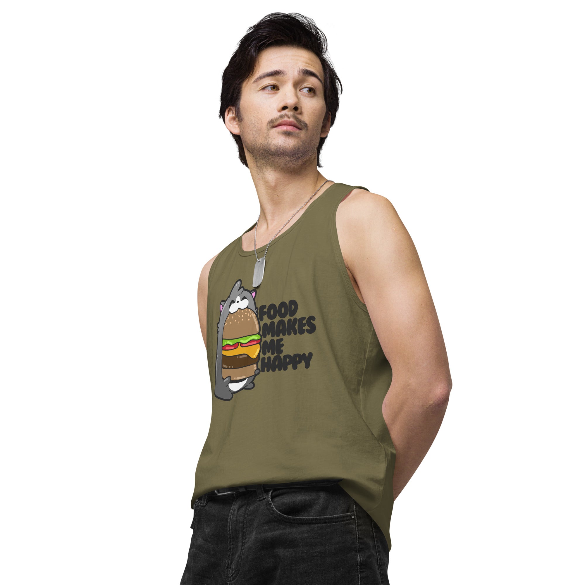 FOOD MAKES ME HAPPY - Premium Tank Top - ChubbleGumLLC