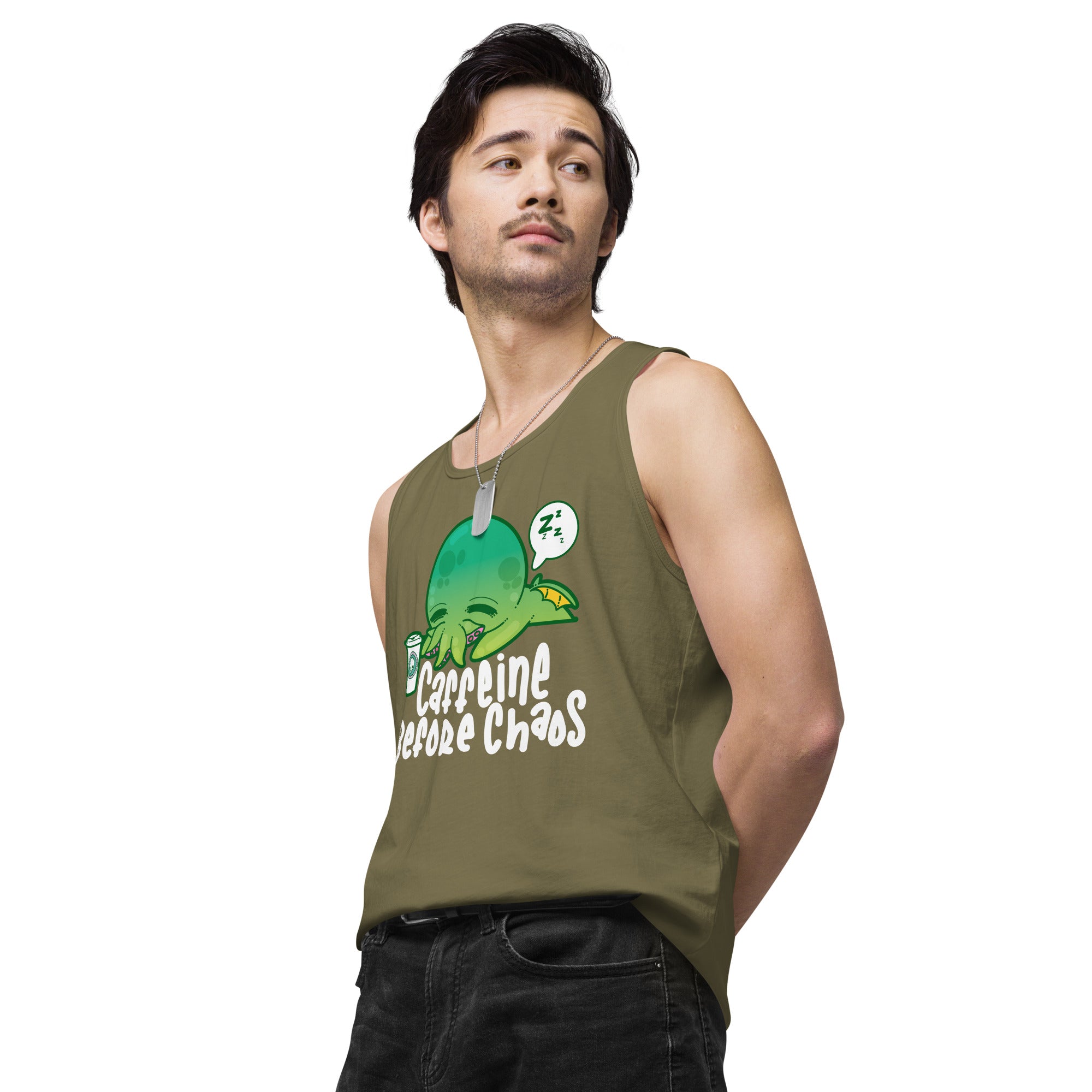 CAFFEINE BEFORE CHAOS - Modified Premium Tank Top - ChubbleGumLLC