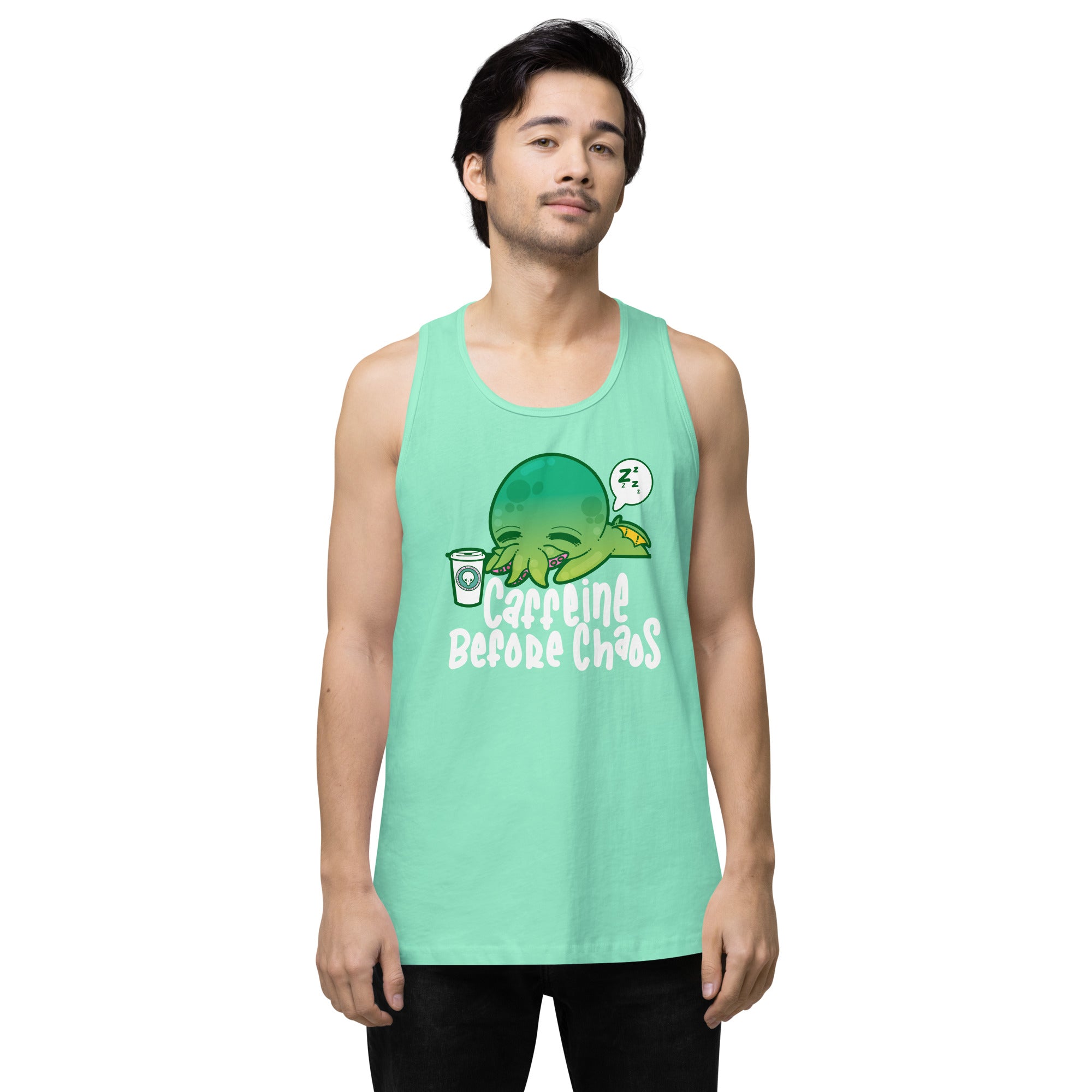 CAFFEINE BEFORE CHAOS - Modified Premium Tank Top - ChubbleGumLLC