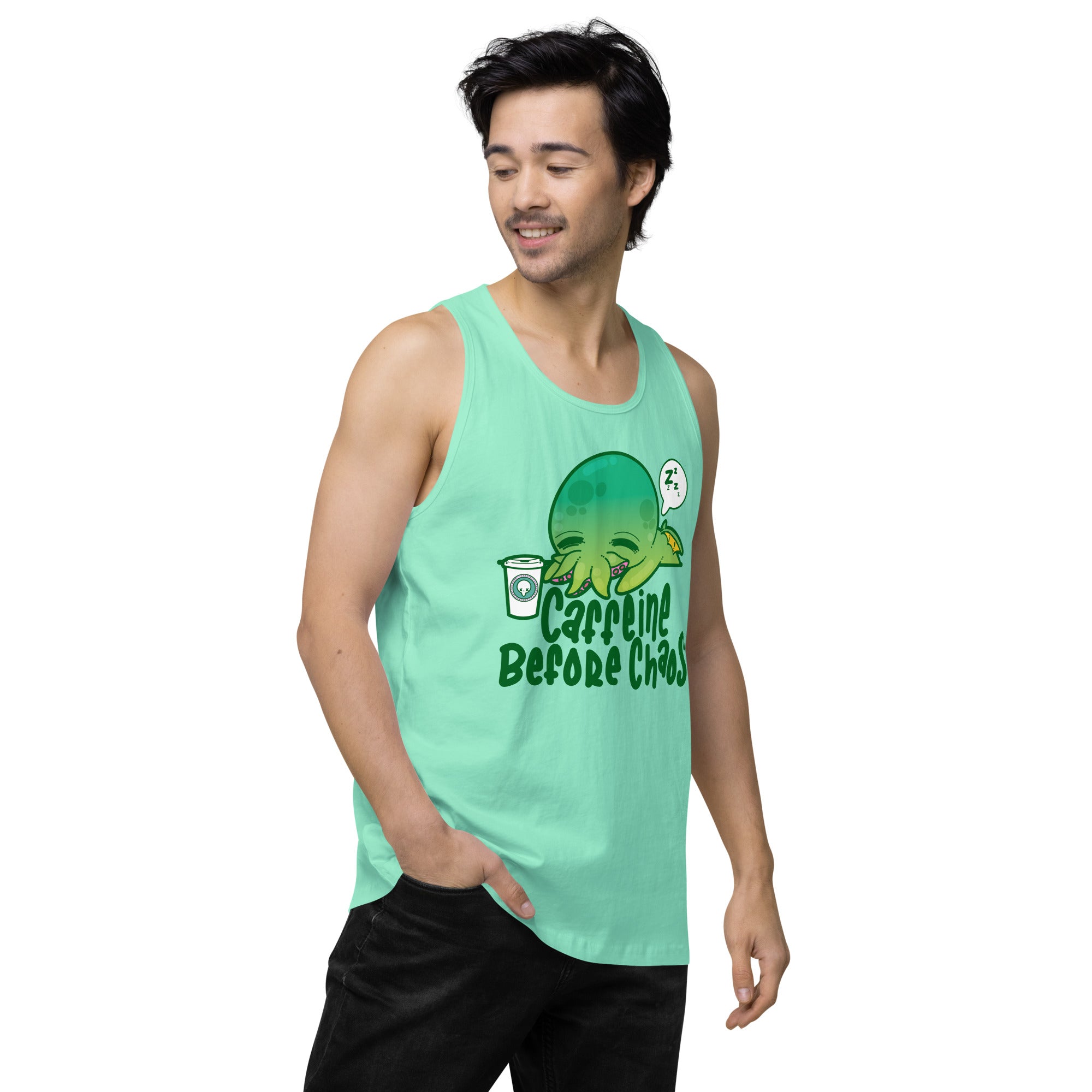 CAFFEINE BEFORE CHAOS - Premium Tank Top - ChubbleGumLLC