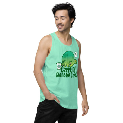 CAFFEINE BEFORE CHAOS - Premium Tank Top - ChubbleGumLLC